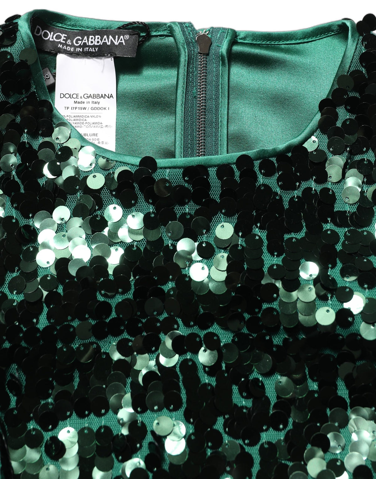 Dolce & Gabbana Green Sequined Long Sleeves Crop Blouse Women's Top
