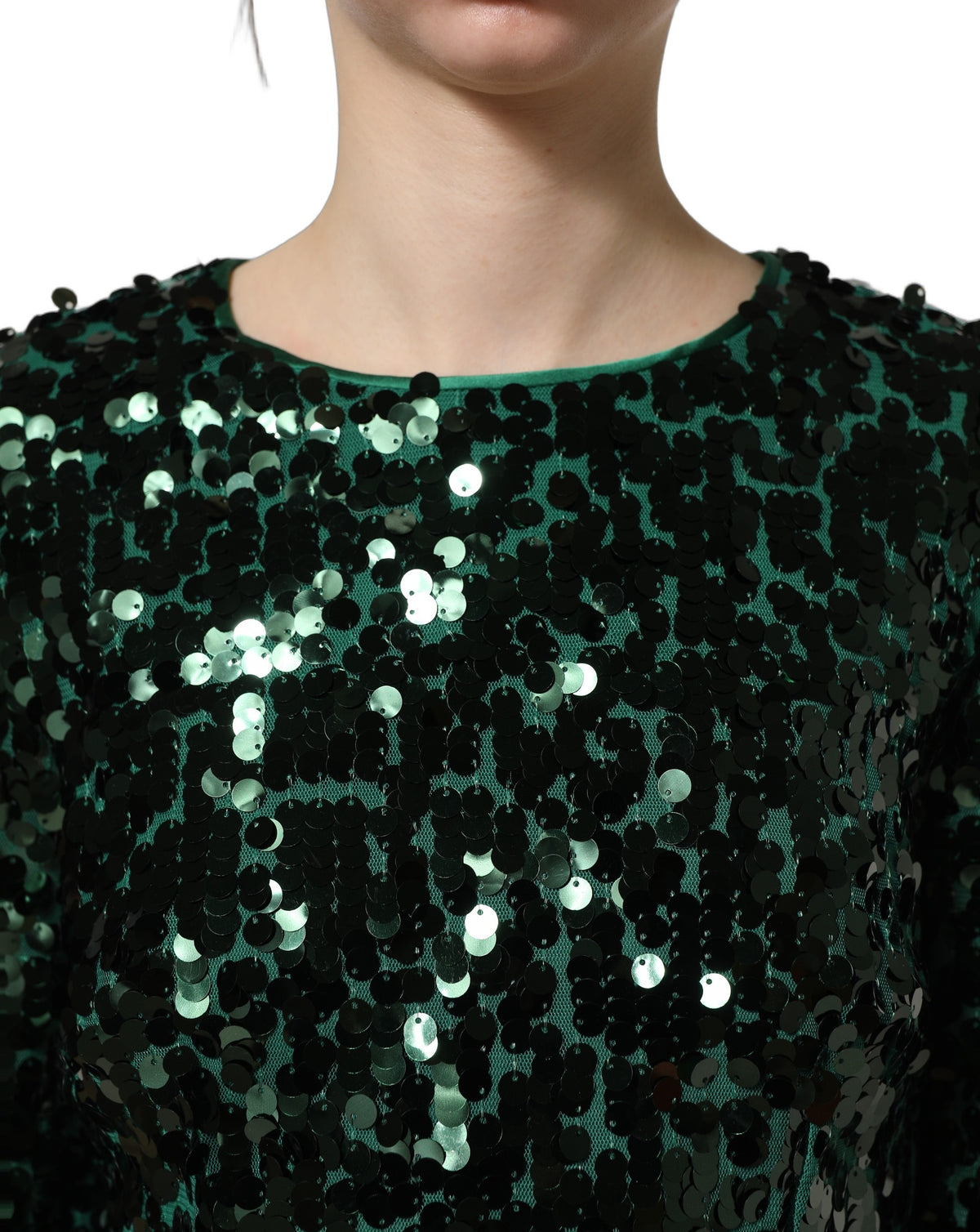 Dolce & Gabbana Green Sequined Long Sleeves Crop Blouse Women's Top