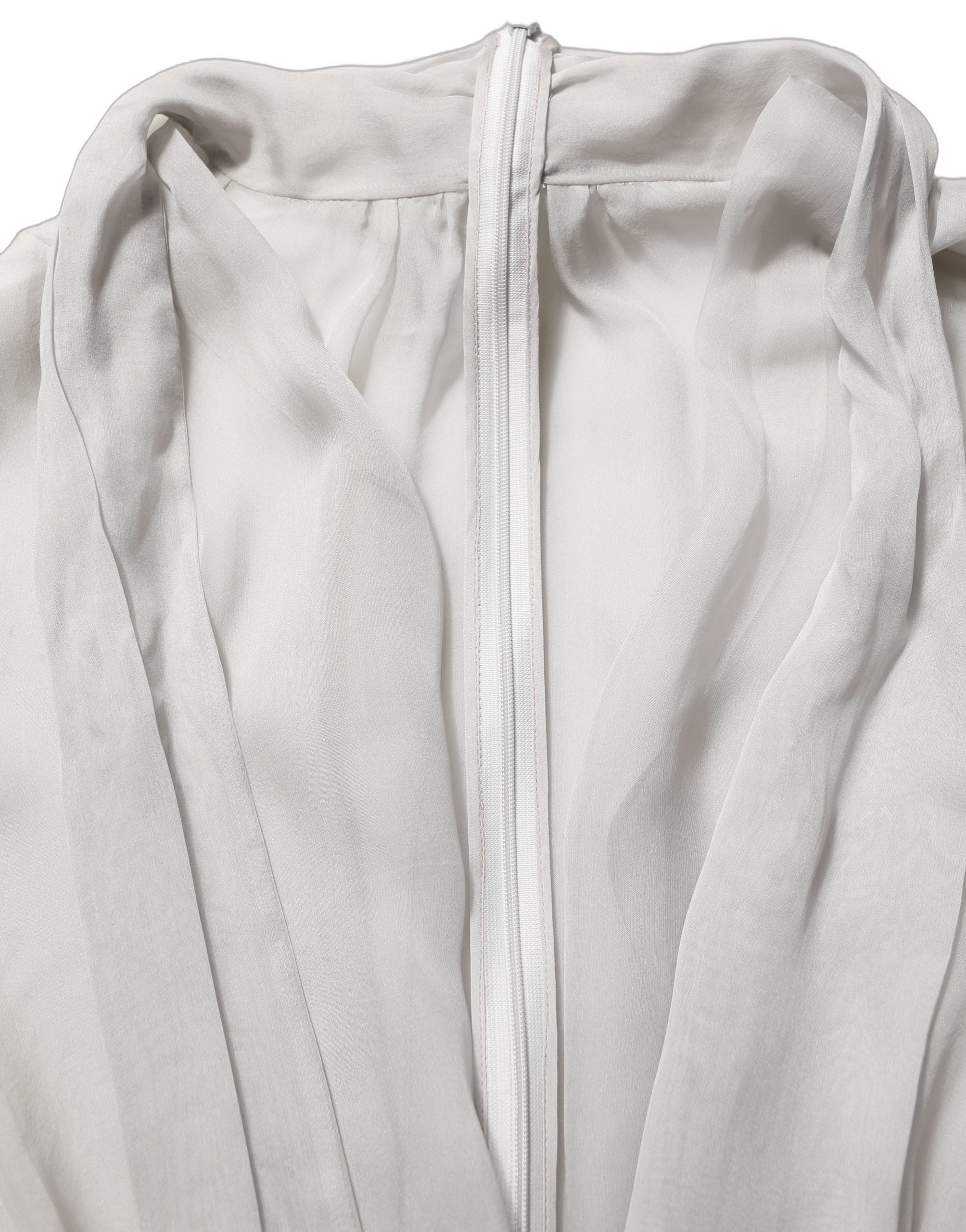 Dolce & Gabbana Gray Sheer Silk Chiffon Shirt Bow Collar Women's Top (Pre-Owned)