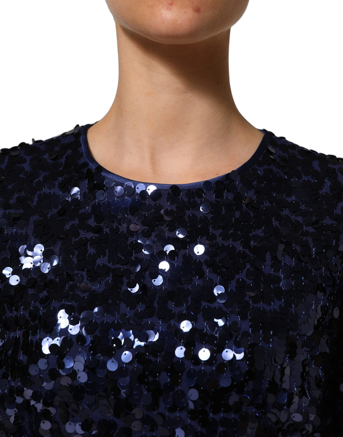 Dolce & Gabbana Blue Sequined Long Sleeves Crop Blouse Women's Top