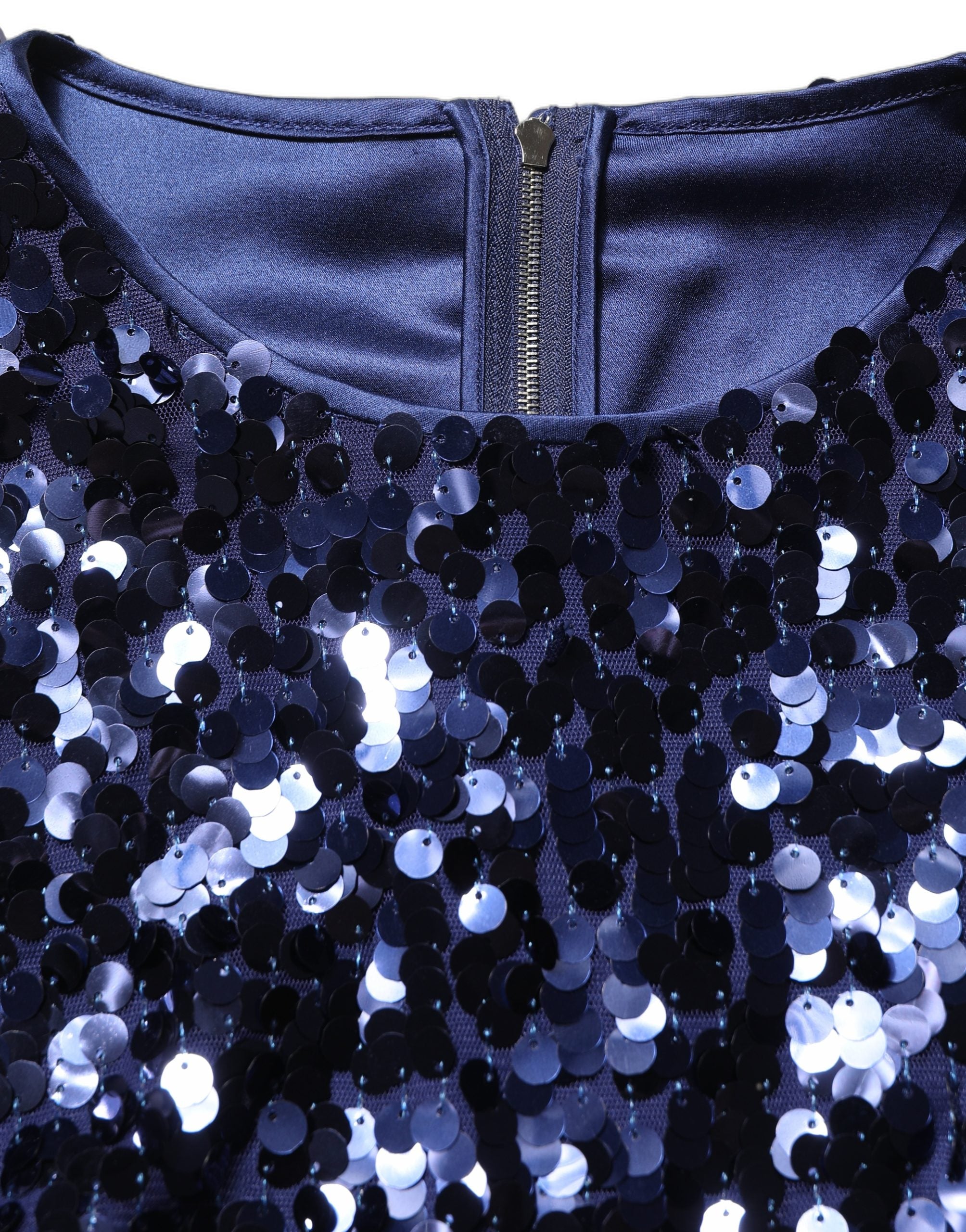 Dolce & Gabbana Blue Sequined Long Sleeves Crop Blouse Women's Top