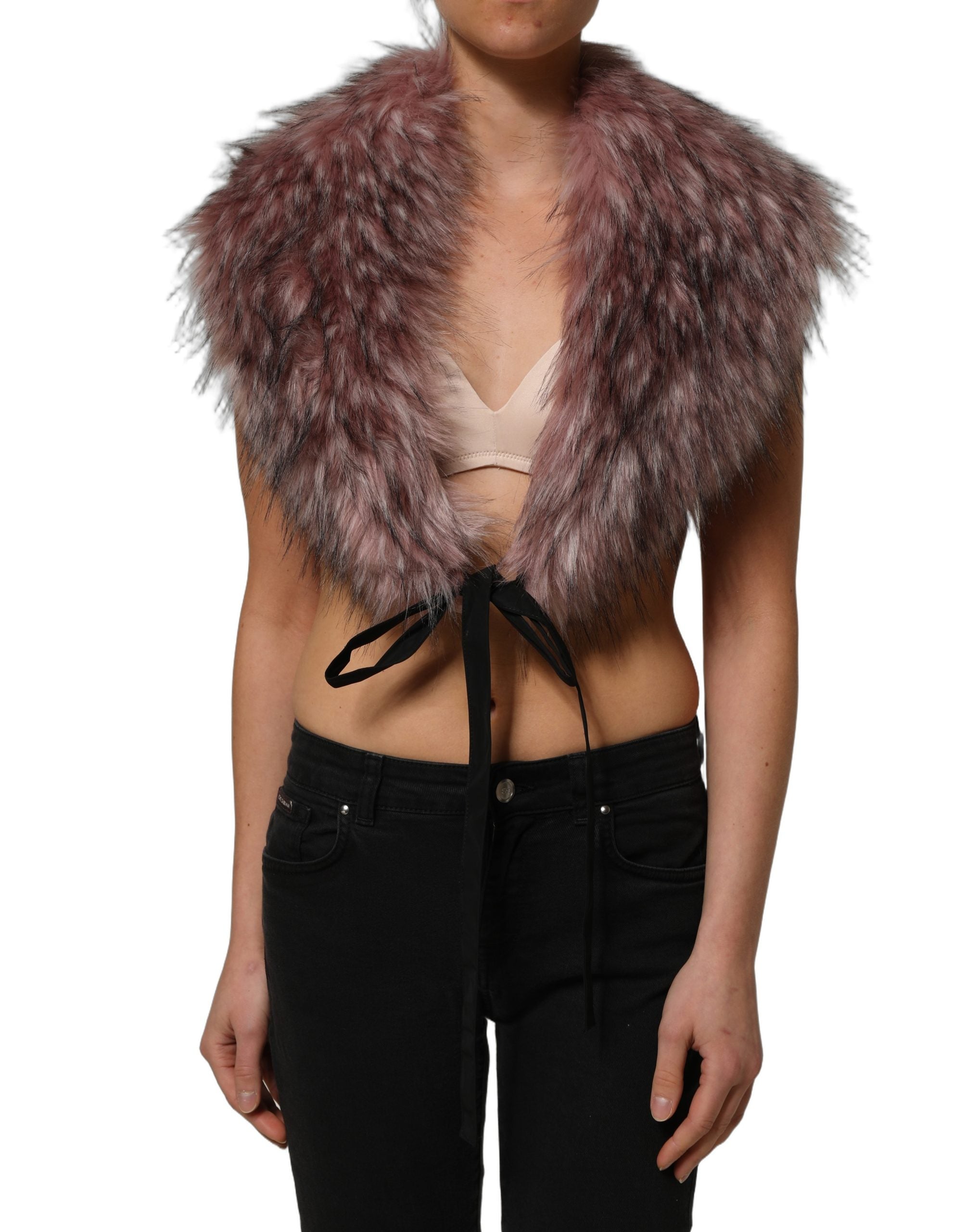 Dolce & Gabbana Pink Acrylic Faux Fur Knit Shrug Vest Women's Top