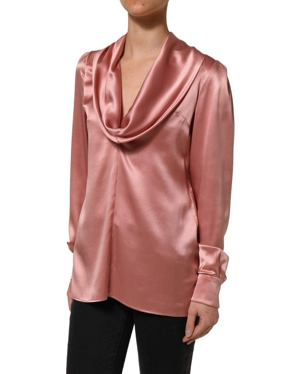 Dolce & Gabbana Pink Satin Silk V-neck Long Sleeves Blouse Women's Top (Pre-Owned)