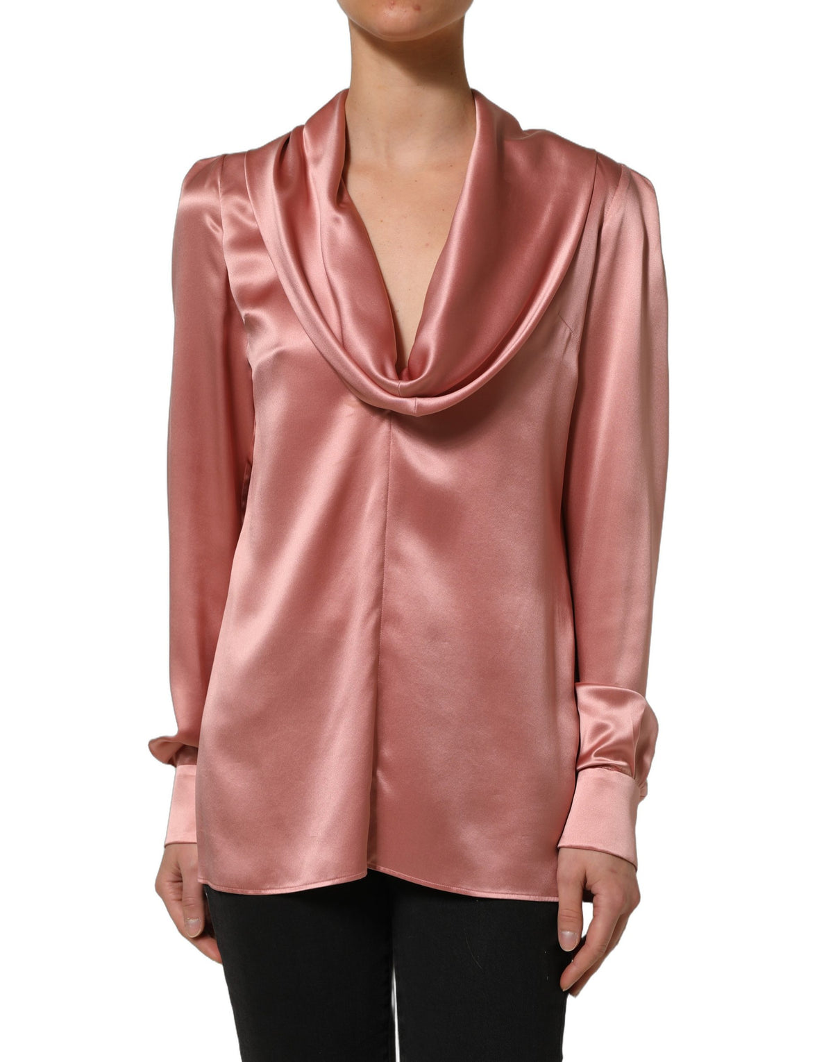 Dolce & Gabbana Pink Satin Silk V-neck Long Sleeves Blouse Women's Top (Pre-Owned)