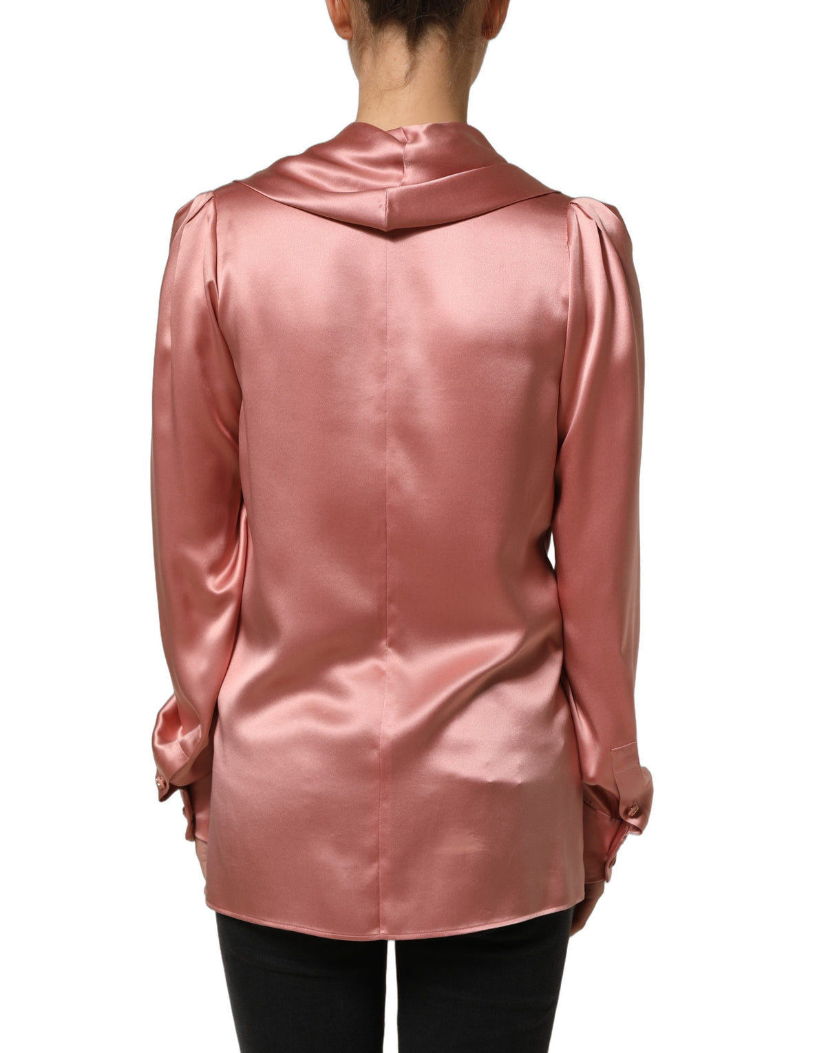 Dolce & Gabbana Pink Satin Silk V-neck Long Sleeves Blouse Women's Top (Pre-Owned)