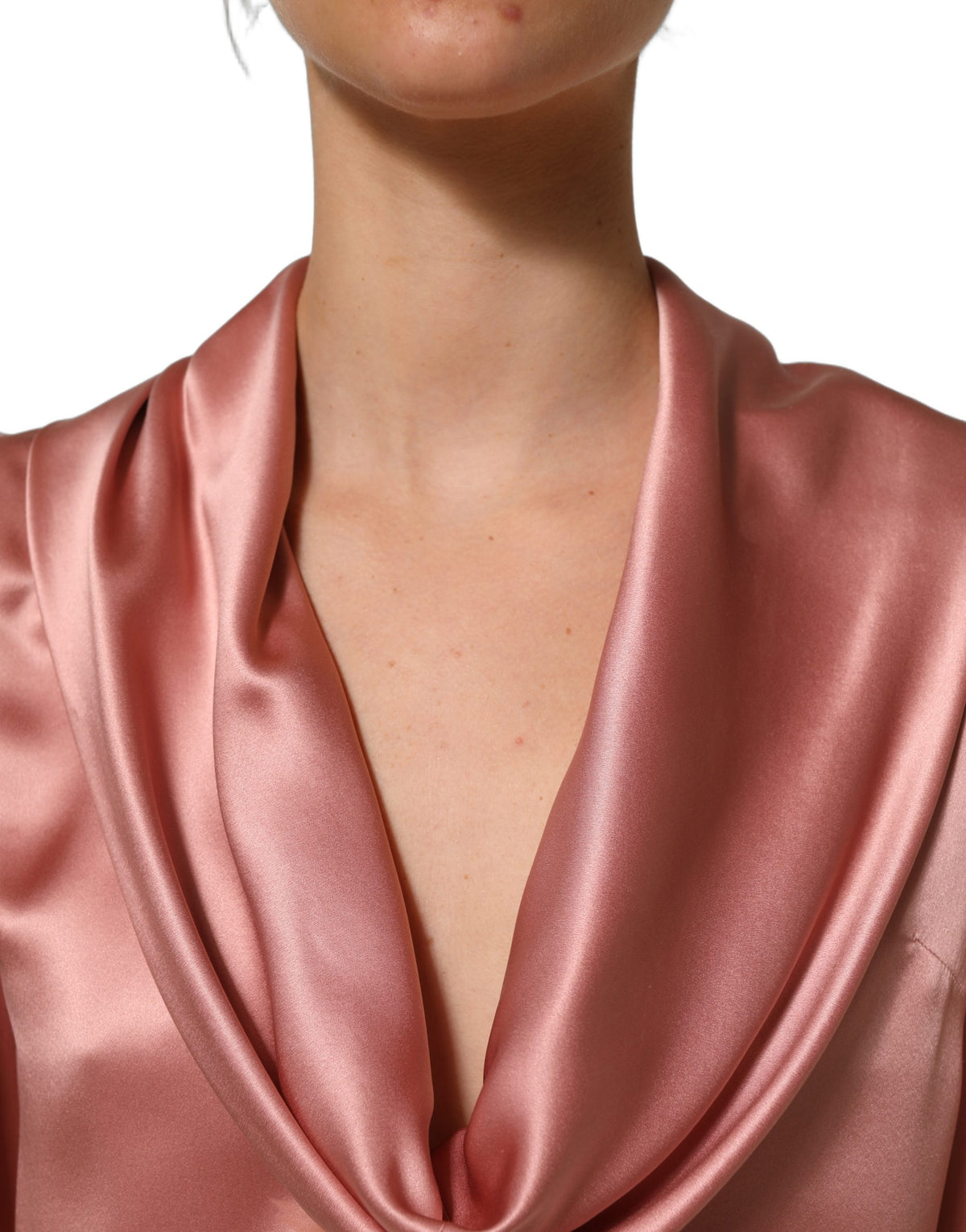 Dolce & Gabbana Pink Satin Silk V-neck Long Sleeves Blouse Women's Top (Pre-Owned)