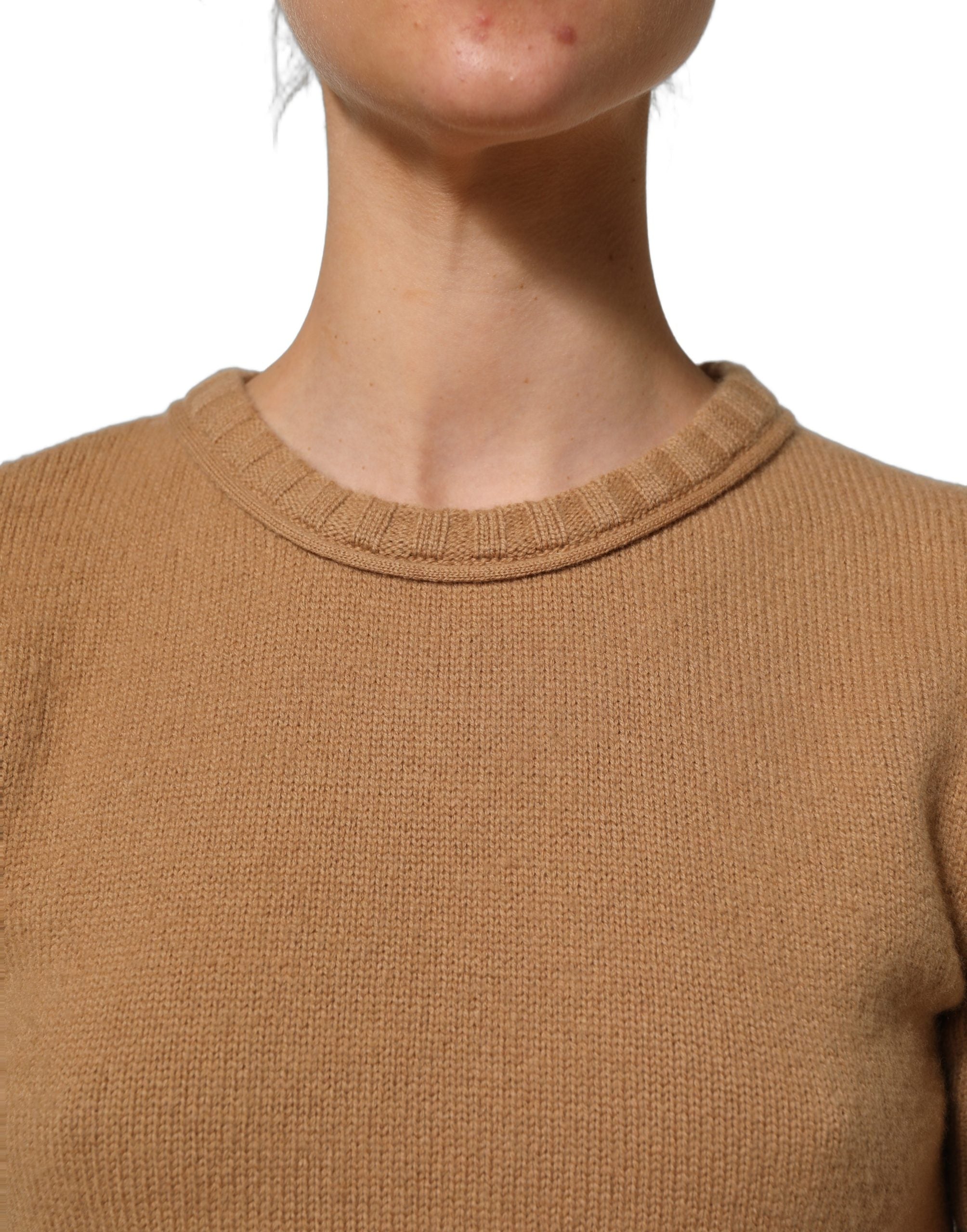 Dolce & Gabbana Brown Wool Short Sleeves Cropped Blouse Women's Top
