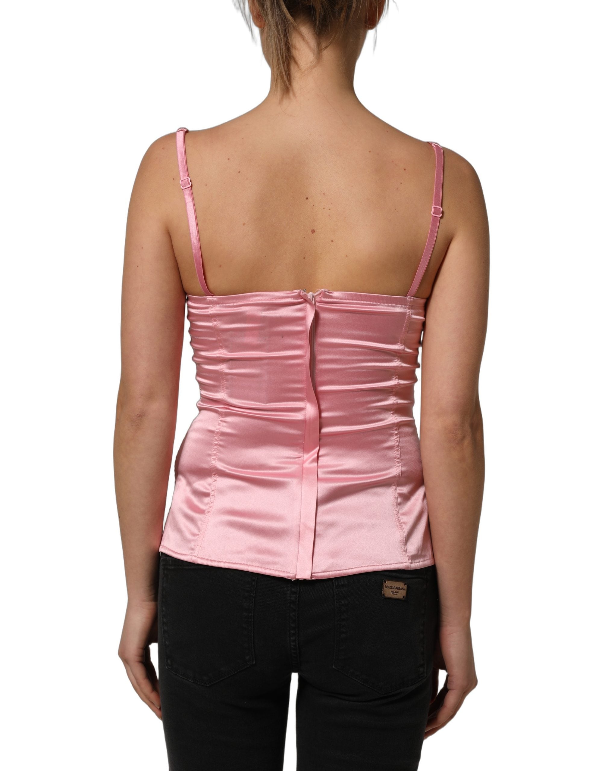 Dolce & Gabbana Pink Silk Satin Padded Bra Corset Style Women's Top (Pre-Owned)