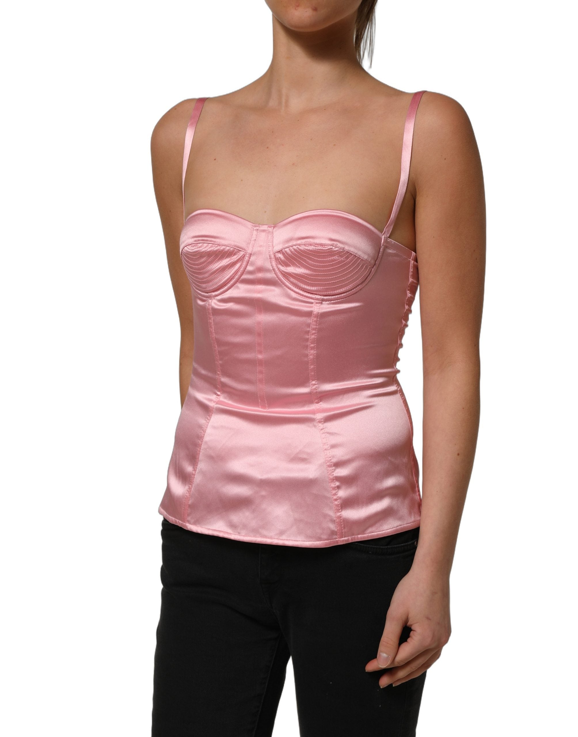 Dolce & Gabbana Pink Silk Satin Padded Bra Corset Style Women's Top (Pre-Owned)