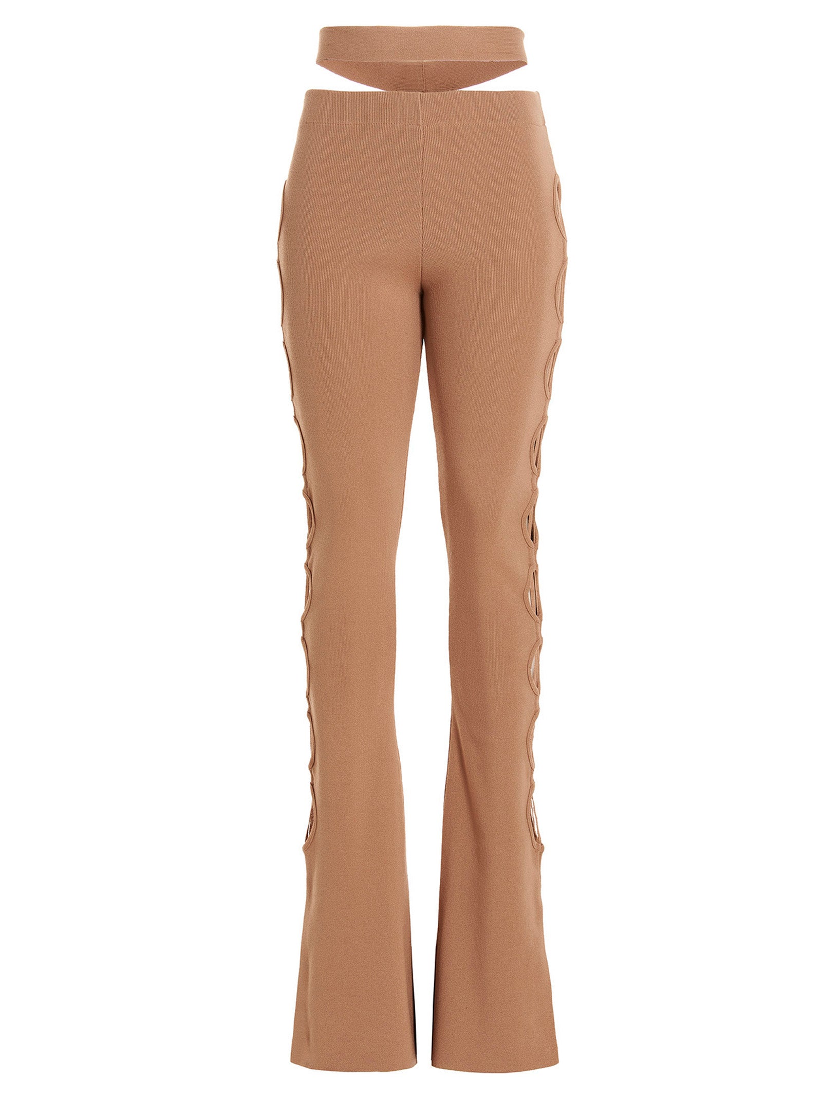 ANDREĀDAMO Beige Viscose Flared Women's Pants