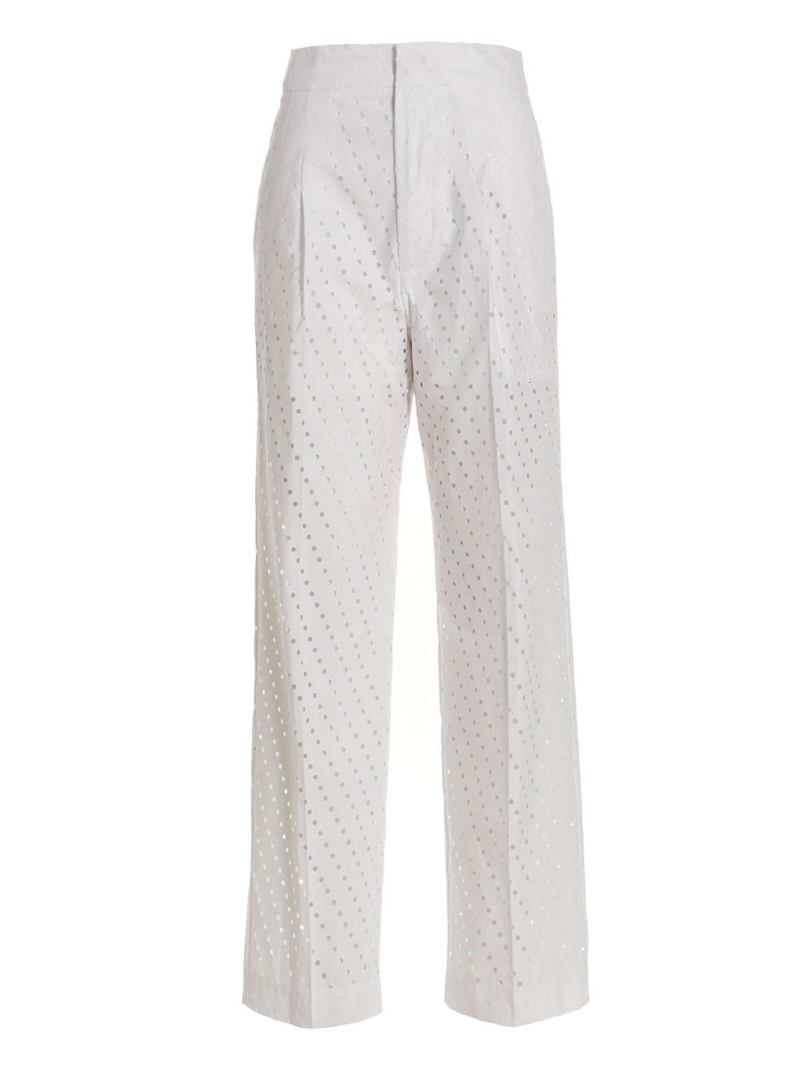 NUDE White Cotton Casual Women's Pants