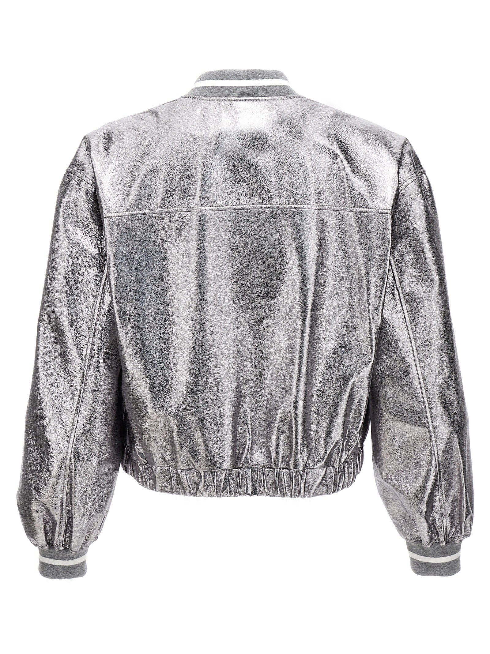 Brunello Cucinelli Silver Leather Women's Bomber