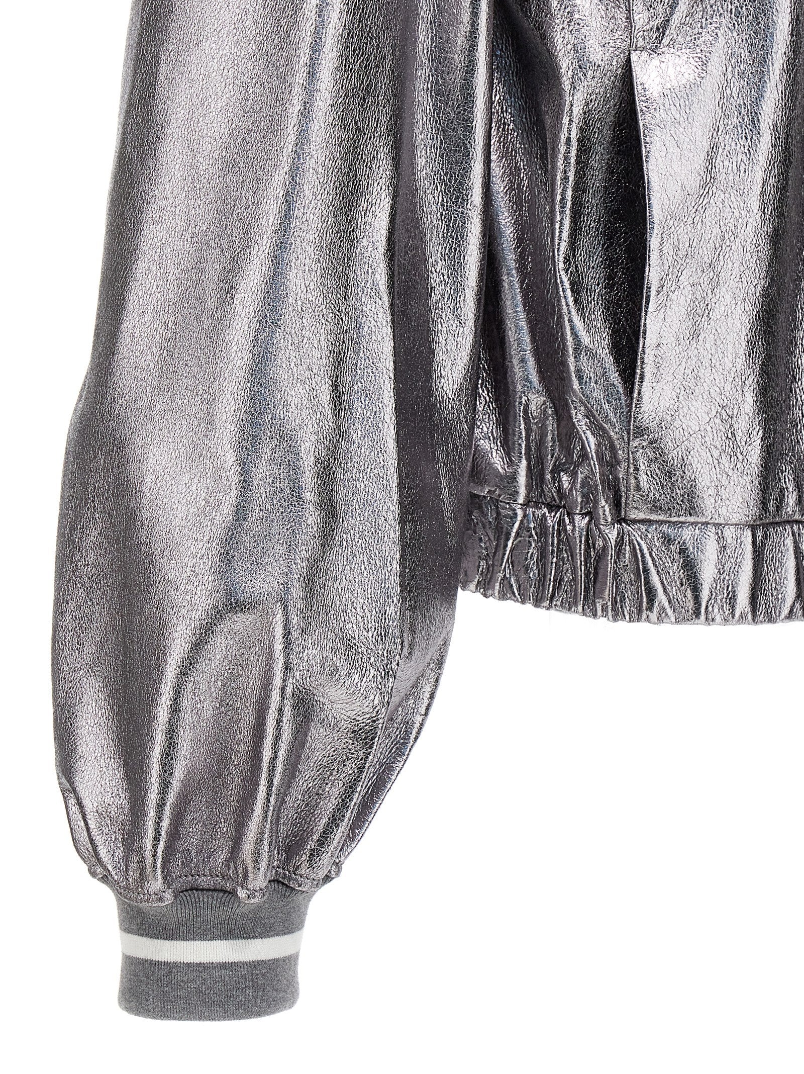 Brunello Cucinelli Silver Leather Women's Bomber