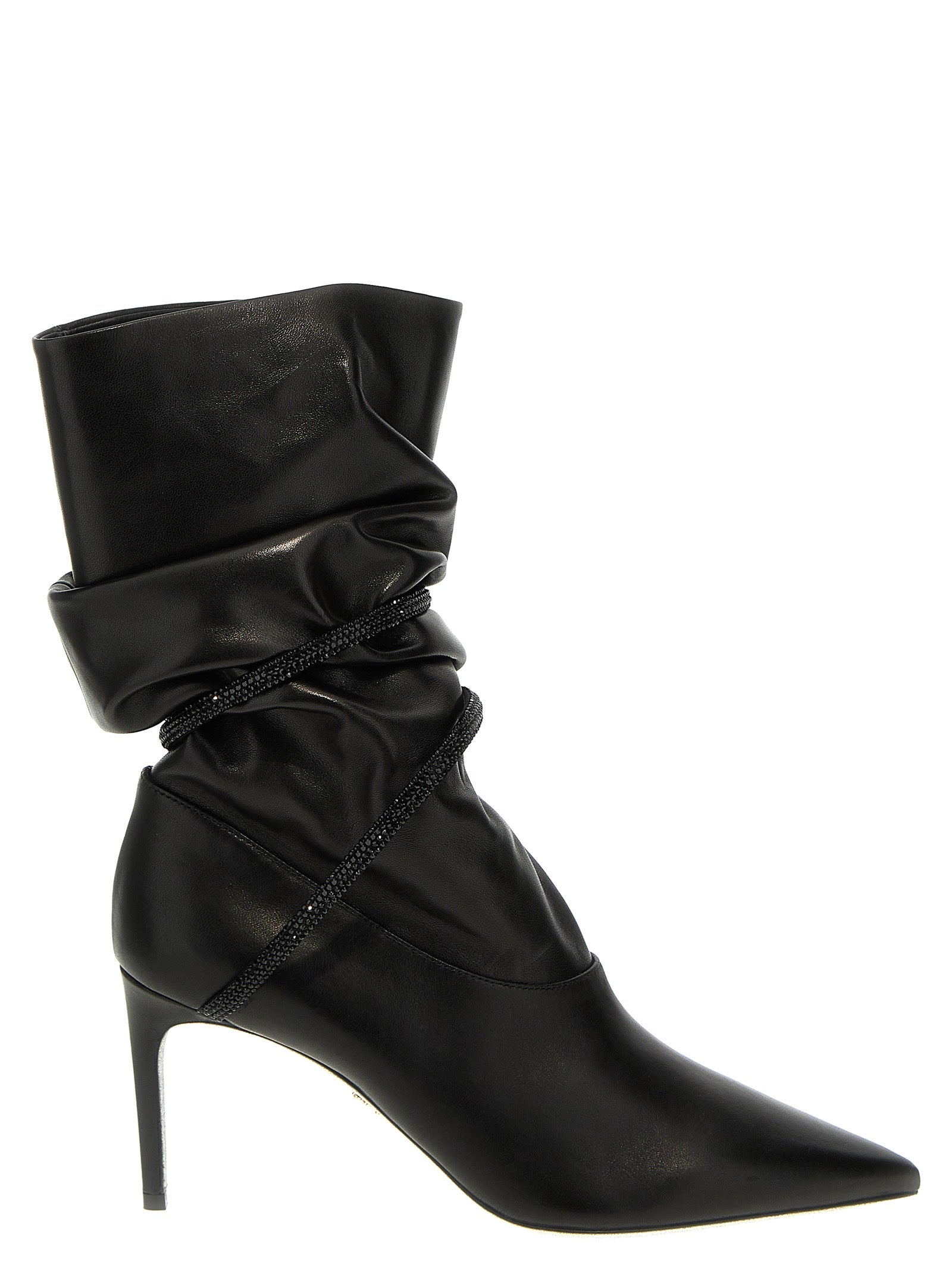 RENE CAOVILLA Black Lamb Leather Ankle Women's Boots