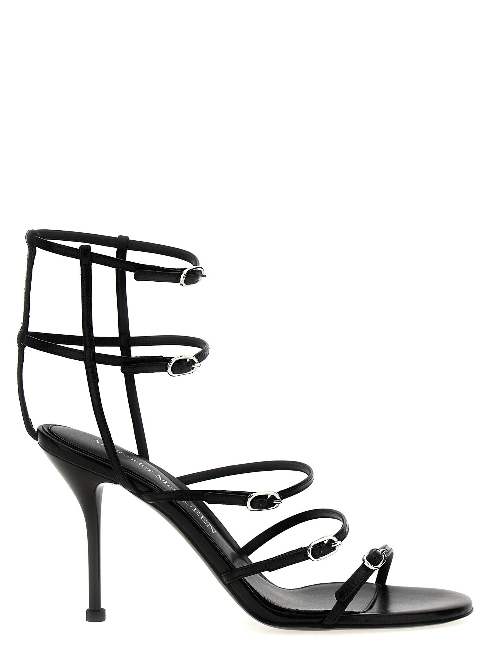 Alexander McQueen Black Lambskin Stiletto Heel Women's Sandals