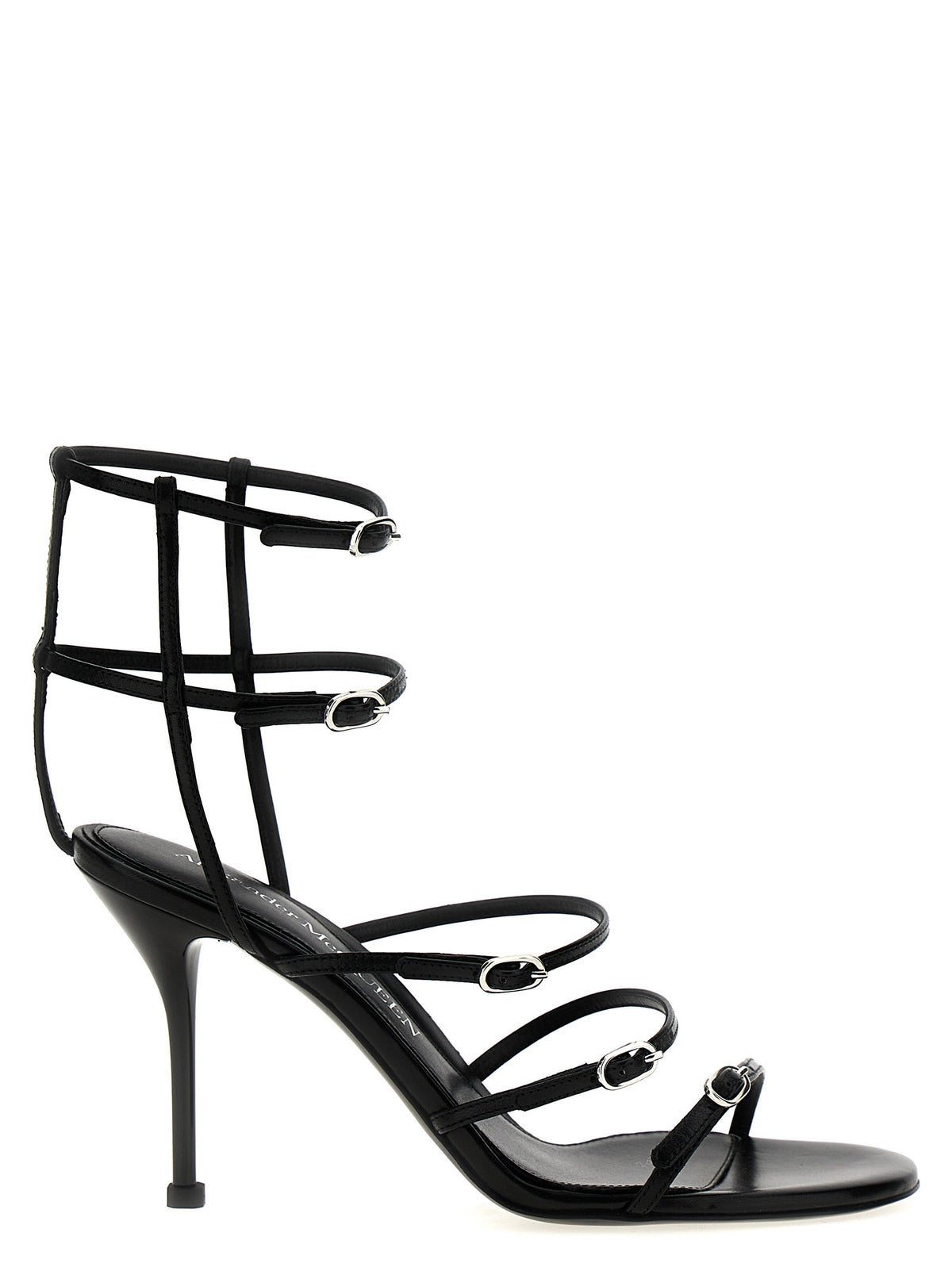 Alexander McQueen Black Lambskin Stiletto Heel Women's Sandals