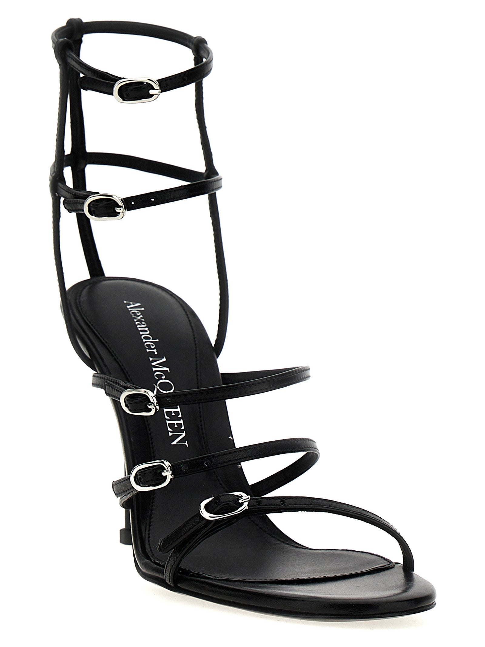 Alexander McQueen Black Lambskin Stiletto Heel Women's Sandals