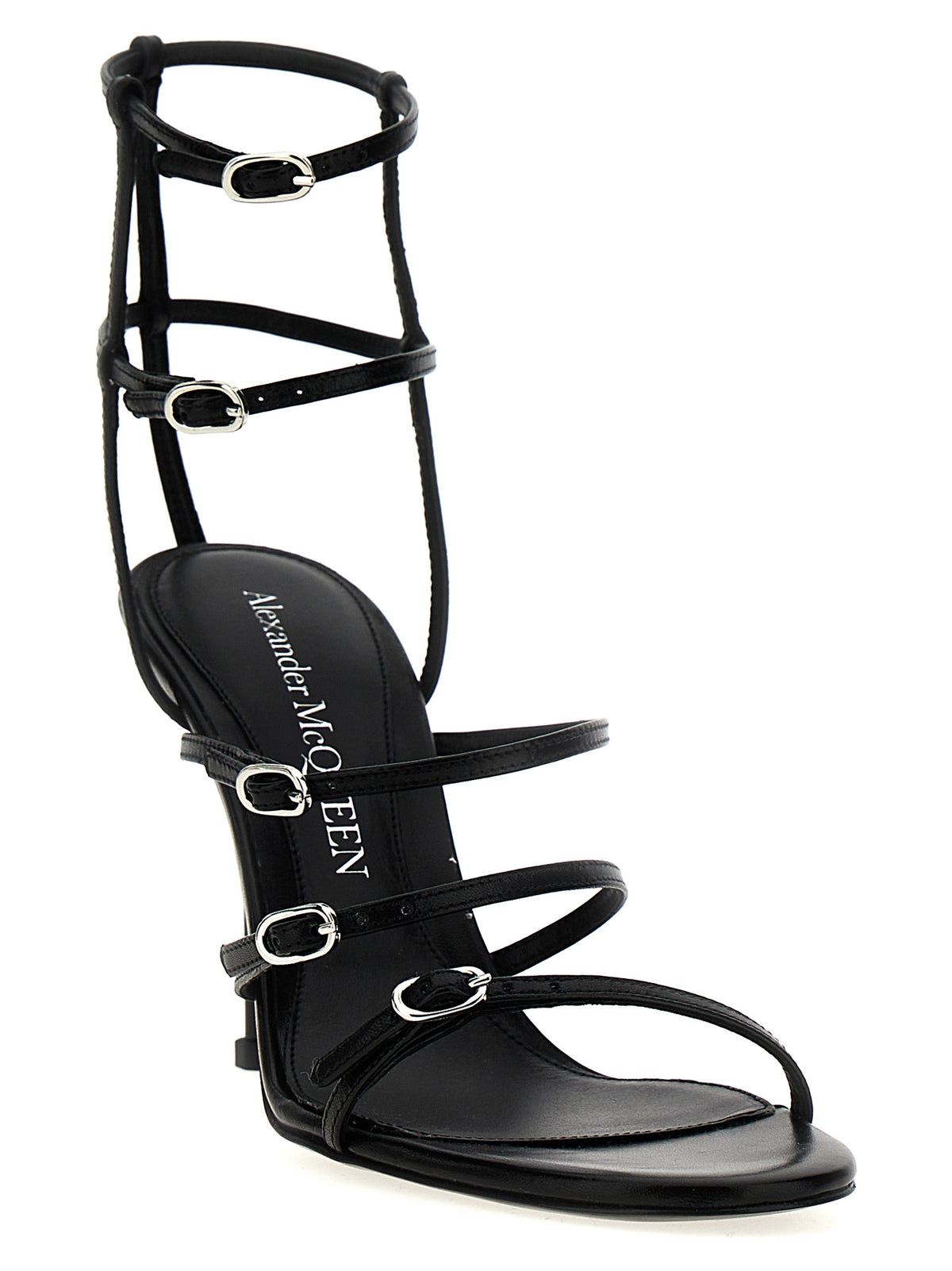 Alexander McQueen Black Lambskin Stiletto Heel Women's Sandals