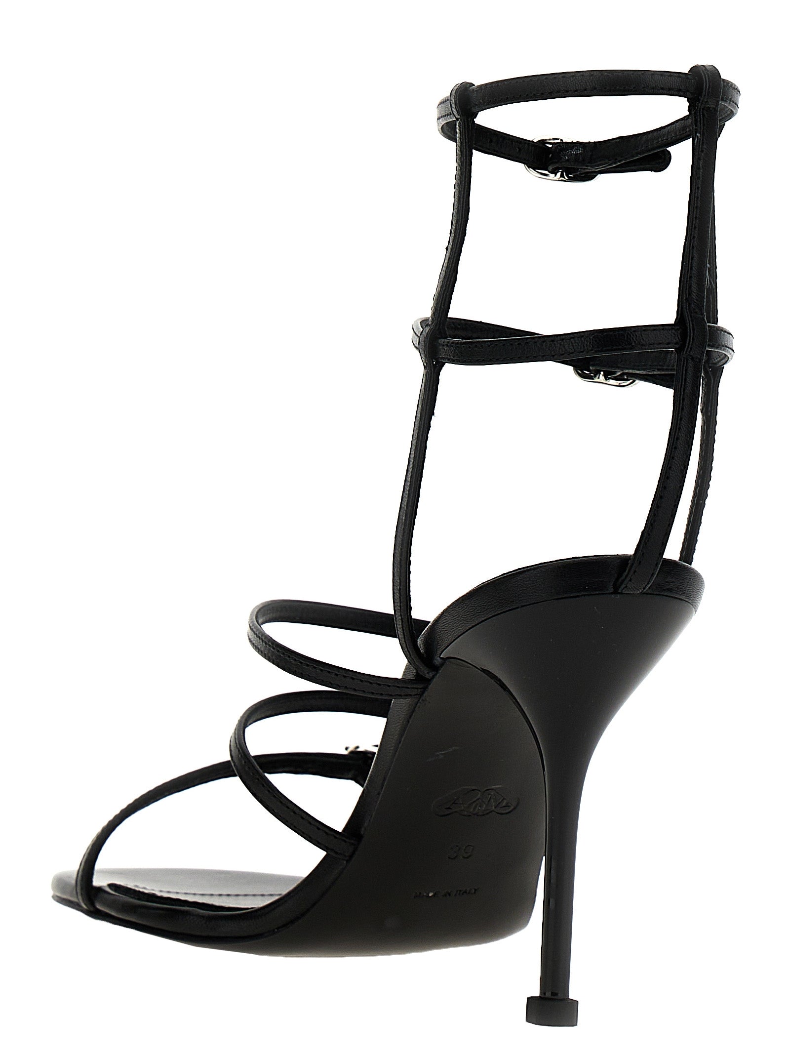 Alexander McQueen Black Lambskin Stiletto Heel Women's Sandals