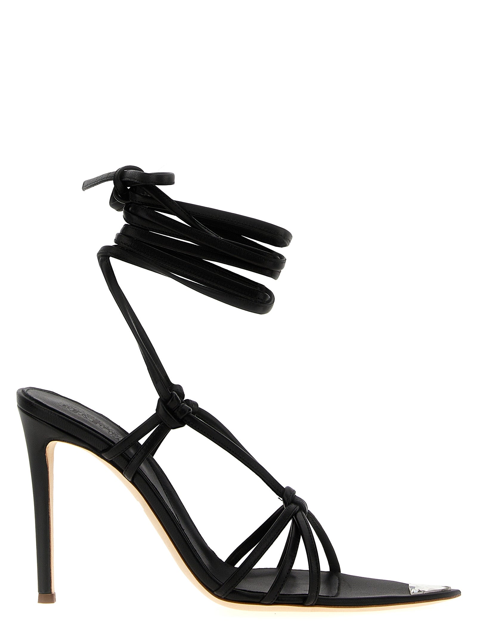 NICOLO' BERETTA Black Lamb Leather Stiletto Heel Women's Sandals