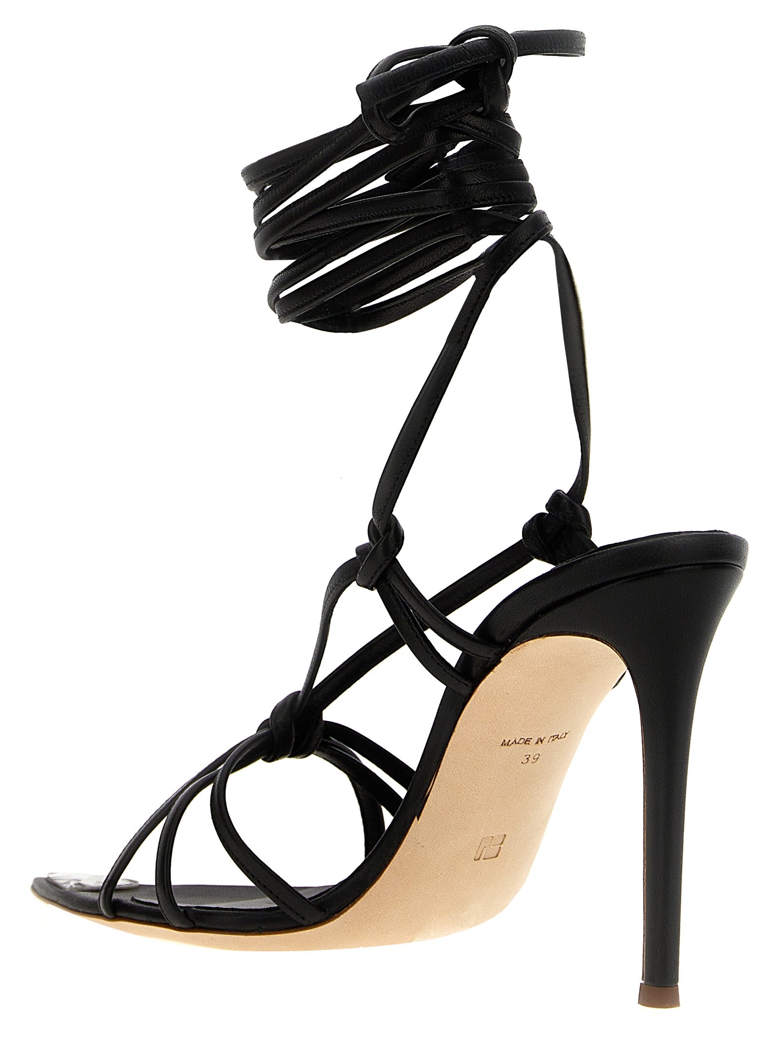 NICOLO' BERETTA Black Lamb Leather Stiletto Heel Women's Sandals