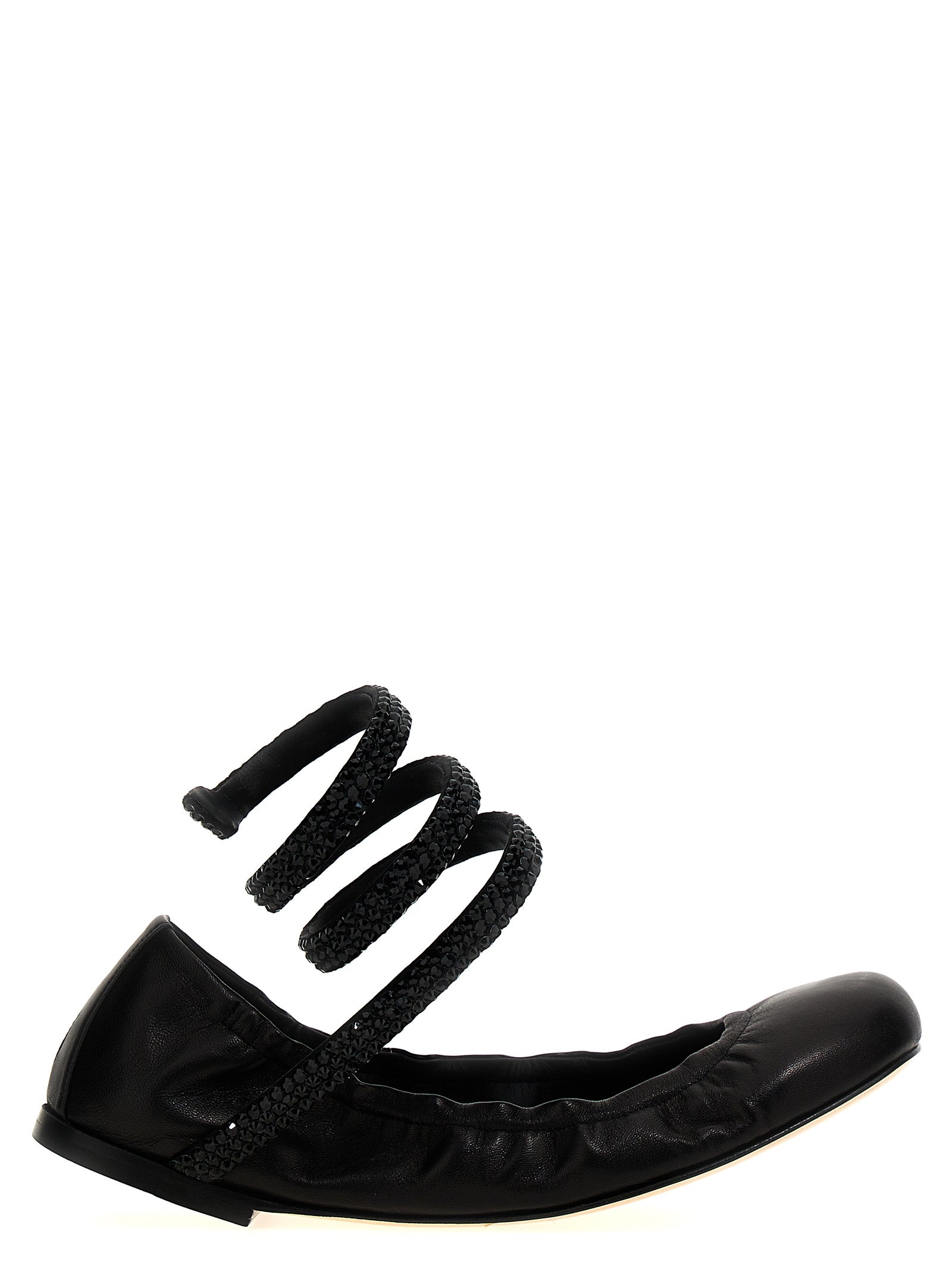 RENE CAOVILLA Black Lamb Leather Ballet Women's Flats