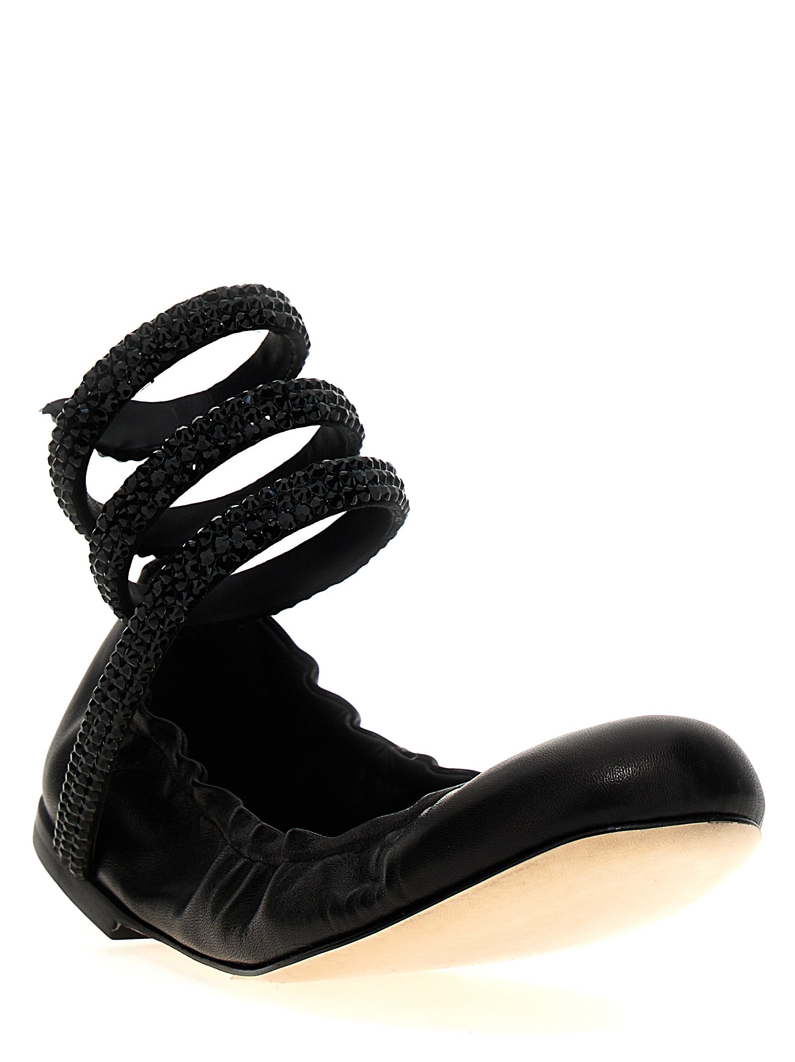 RENE CAOVILLA Black Lamb Leather Ballet Women's Flats