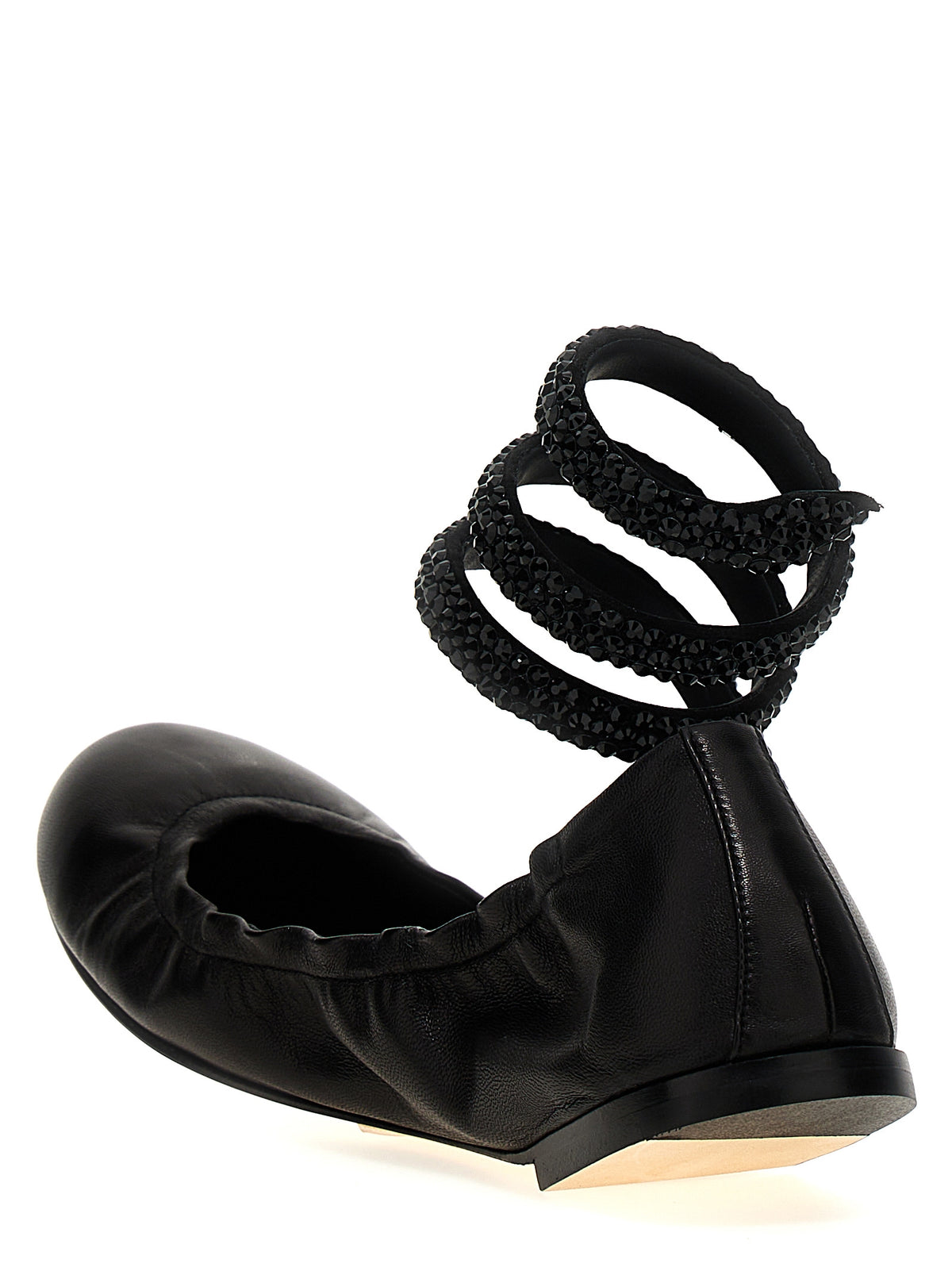 RENE CAOVILLA Black Lamb Leather Ballet Women's Flats