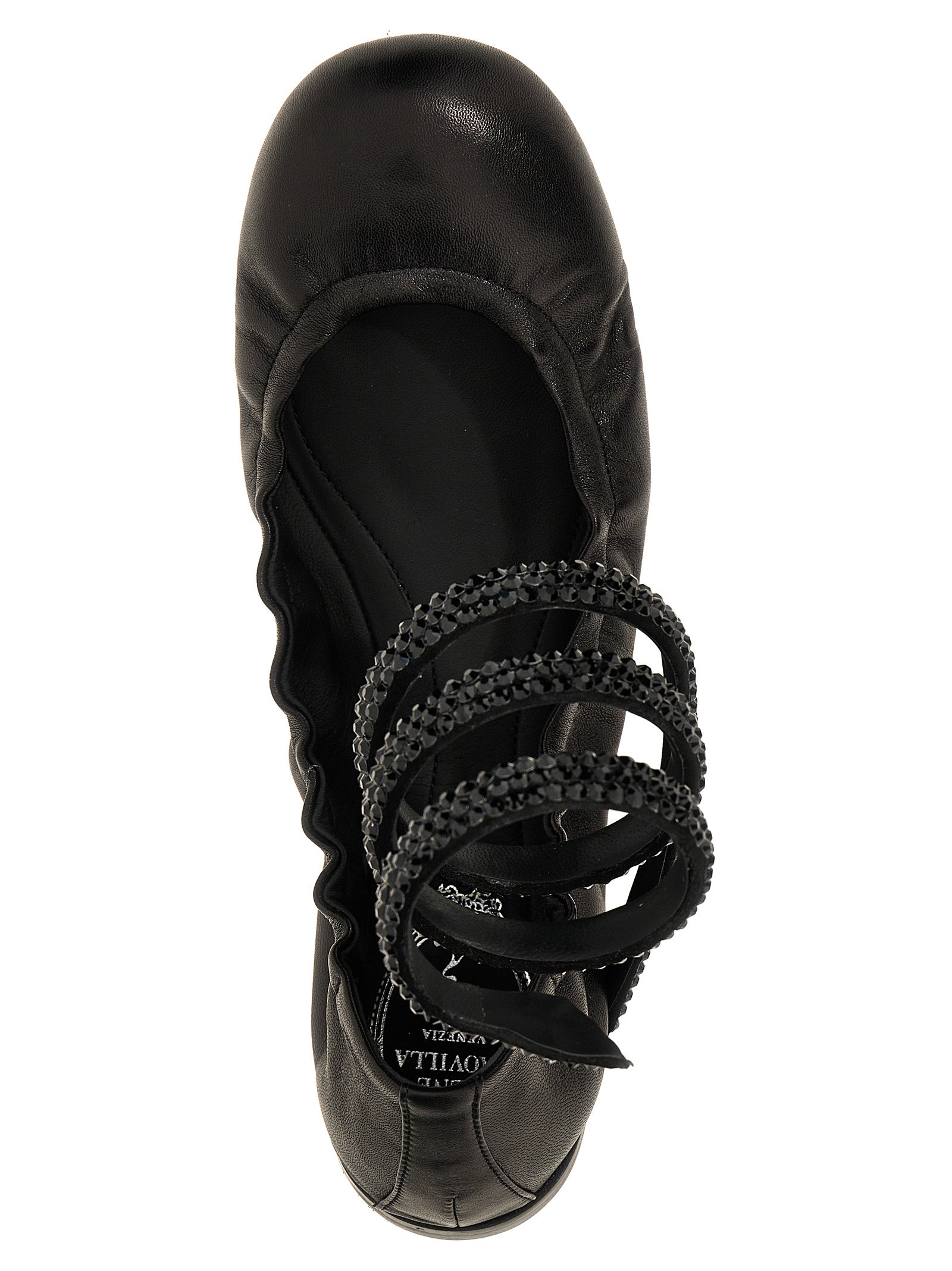 RENE CAOVILLA Black Lamb Leather Ballet Women's Flats