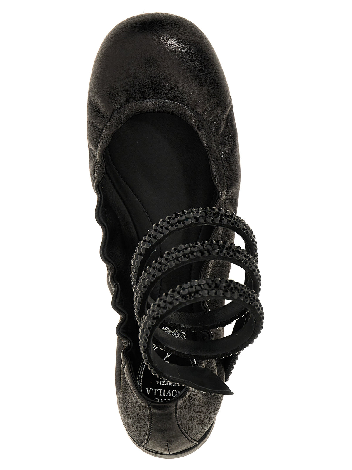 RENE CAOVILLA Black Lamb Leather Ballet Women's Flats