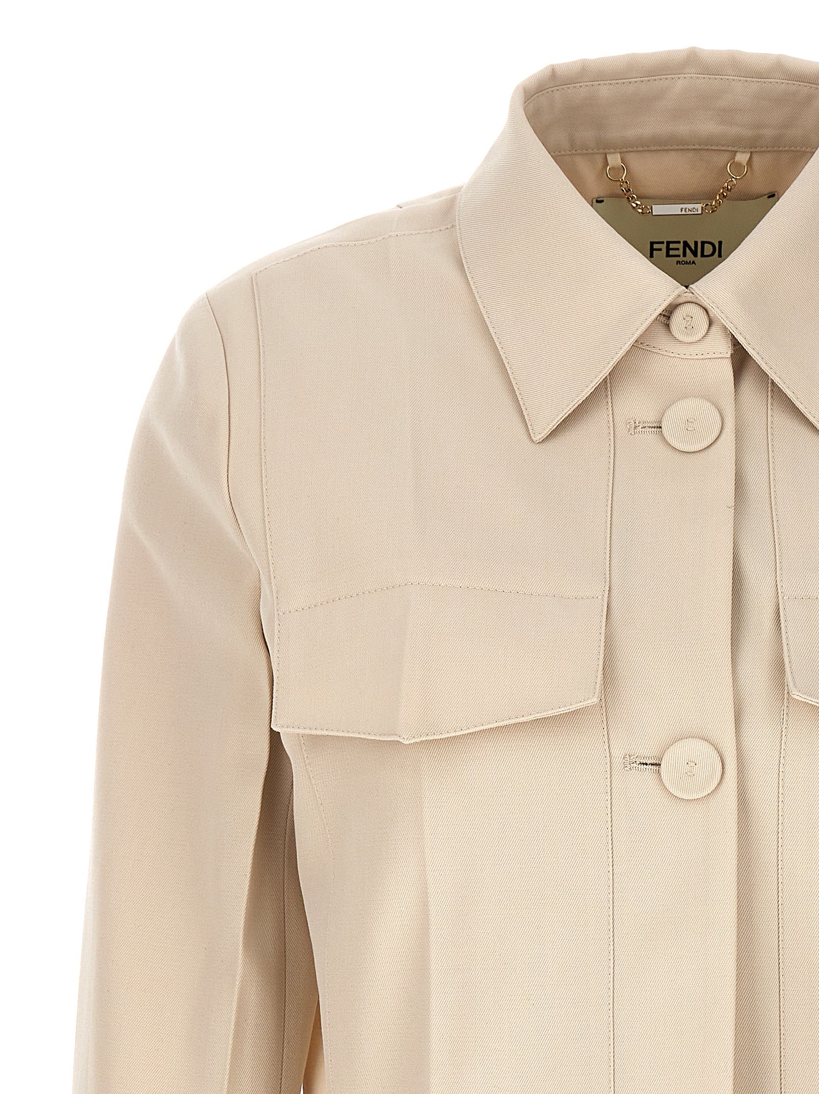 Fendi Beige Wool Full-Length Women's Jacket