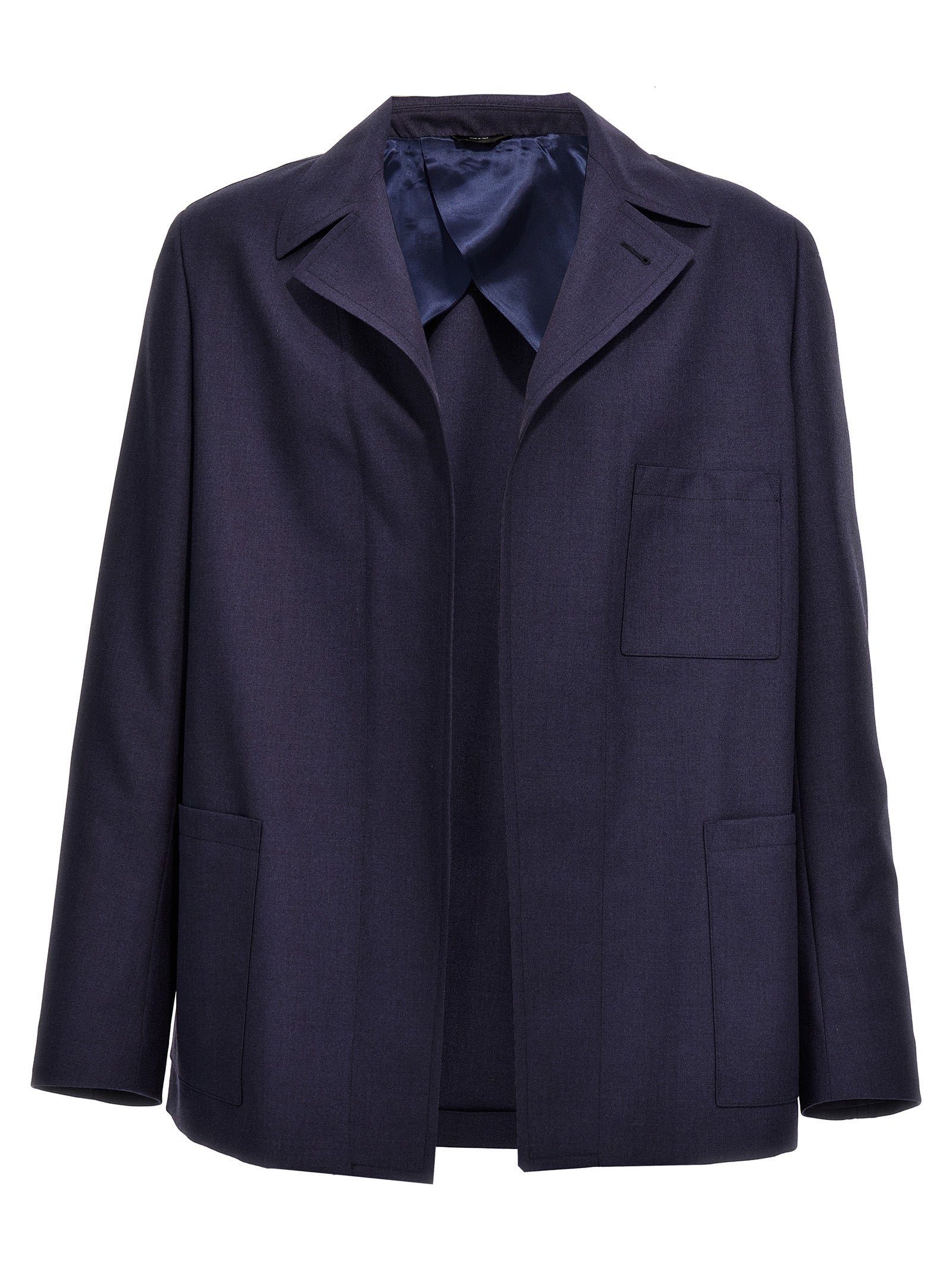 Fendi Blue Virgin Wool Full-Length Men's Jacket