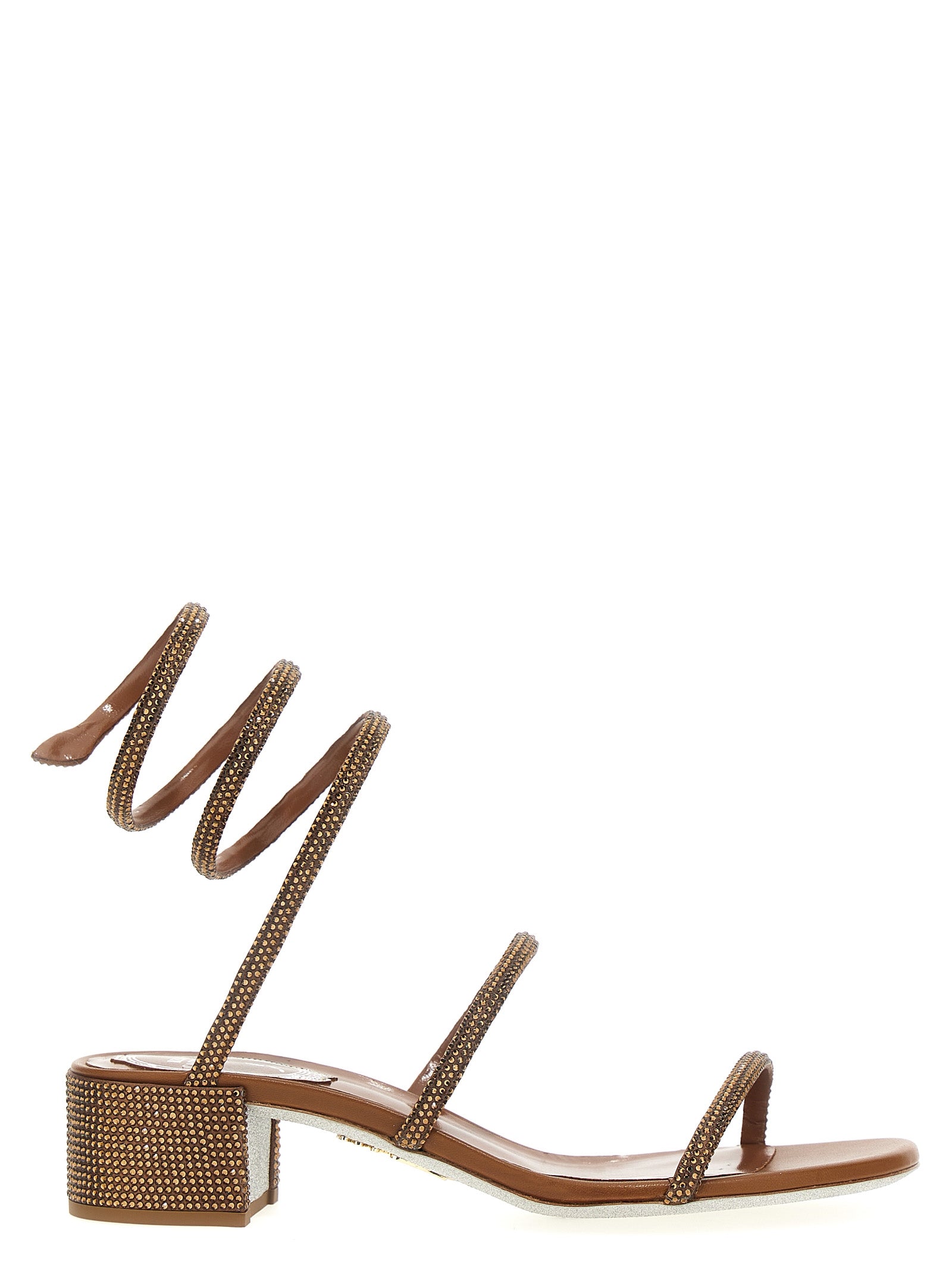 RENE CAOVILLA Brown Satin Flat Women's Sandals