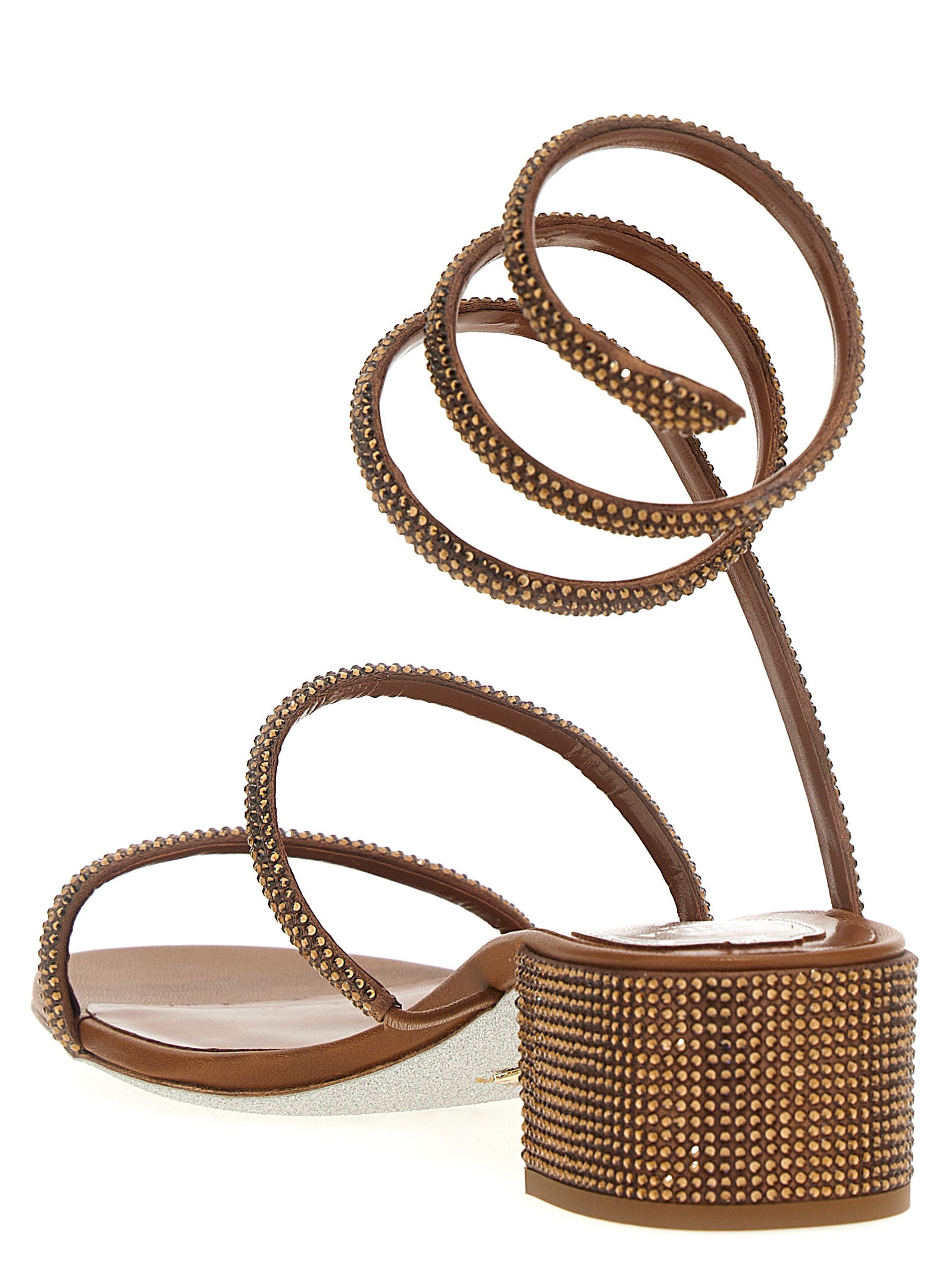 RENE CAOVILLA Brown Satin Flat Women's Sandals