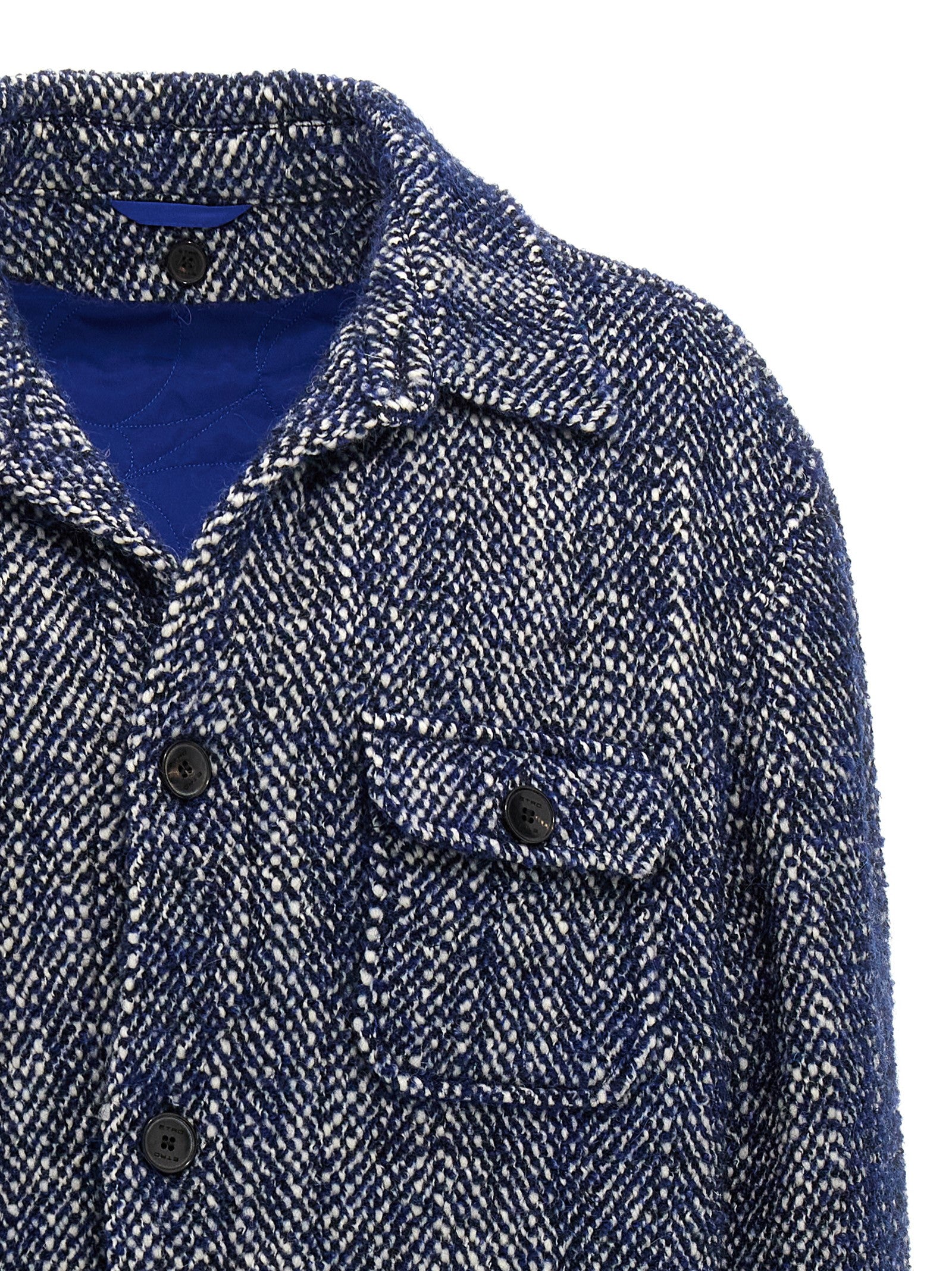 Etro Blue Wool Full-Length Men's Jacket