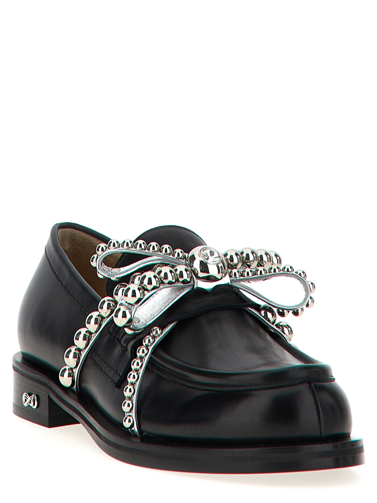 MACH & MACH Black Leather Slip-On Women's Loafers
