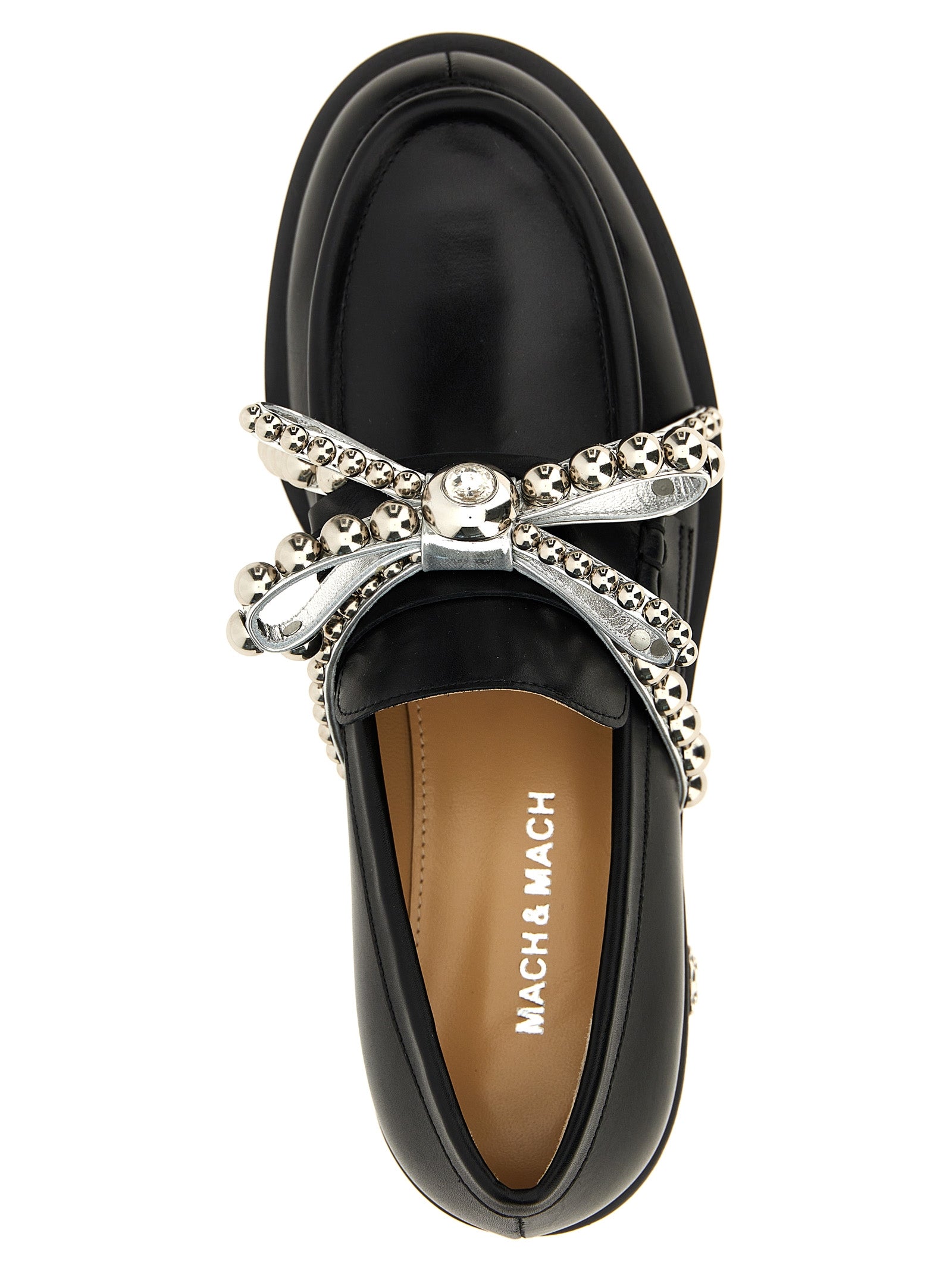 MACH & MACH Black Leather Slip-On Women's Loafers