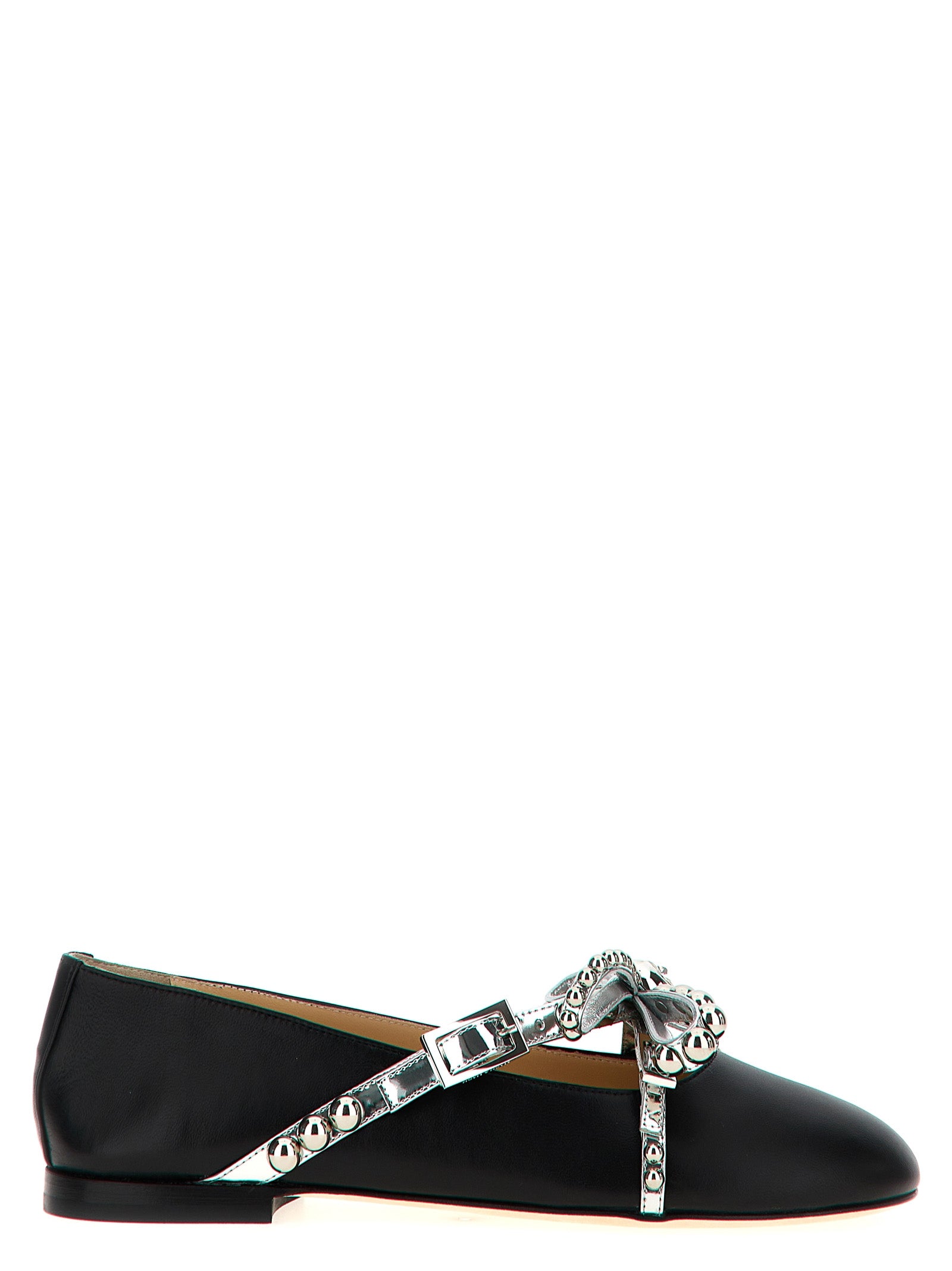 MACH & MACH Black Leather Ballet Women's Flats
