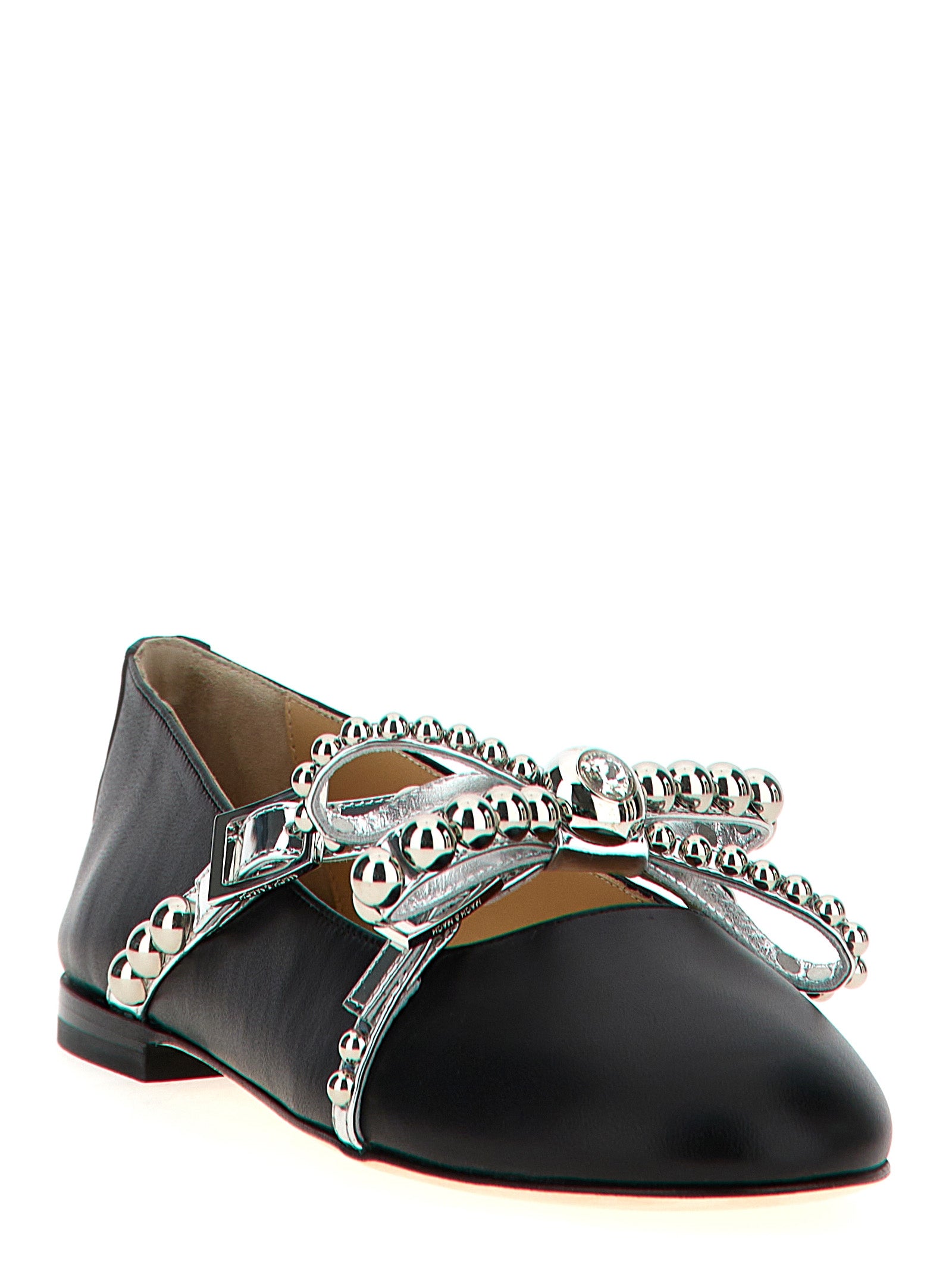 MACH & MACH Black Leather Ballet Women's Flats