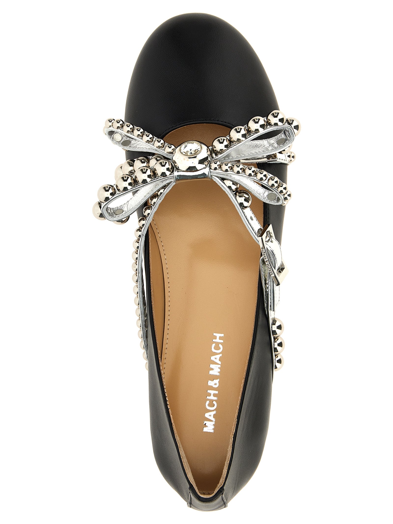 MACH & MACH Black Leather Ballet Women's Flats