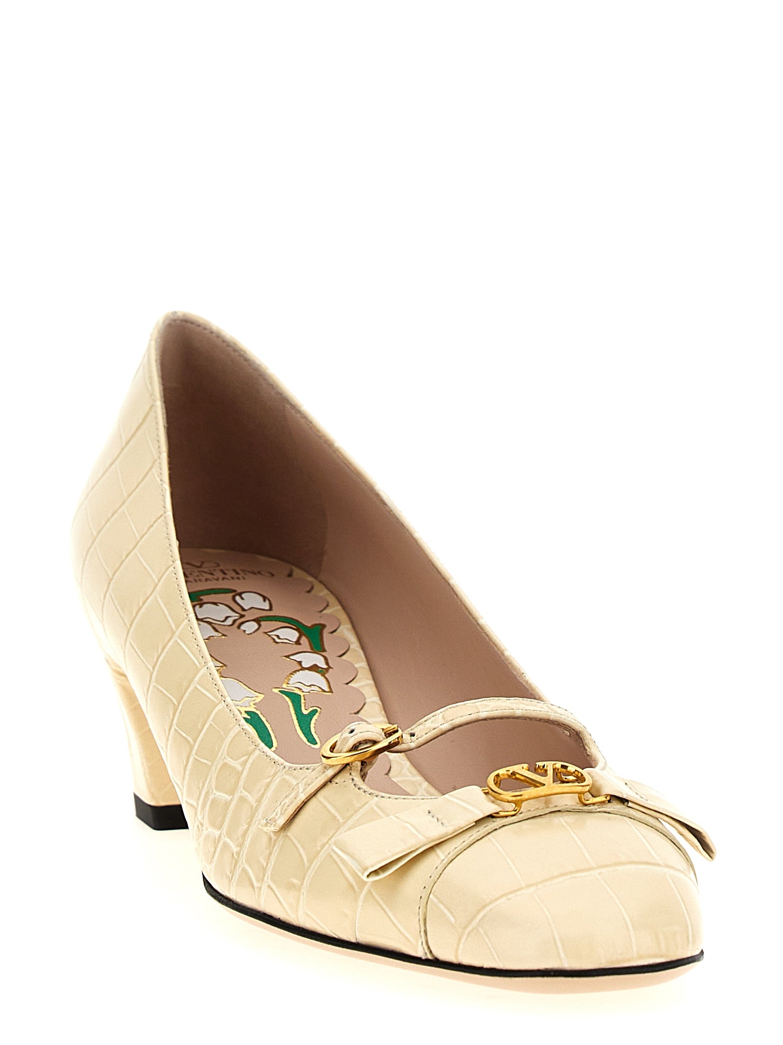 Valentino Garavani White Calfskin Mid Heel Women's Pumps