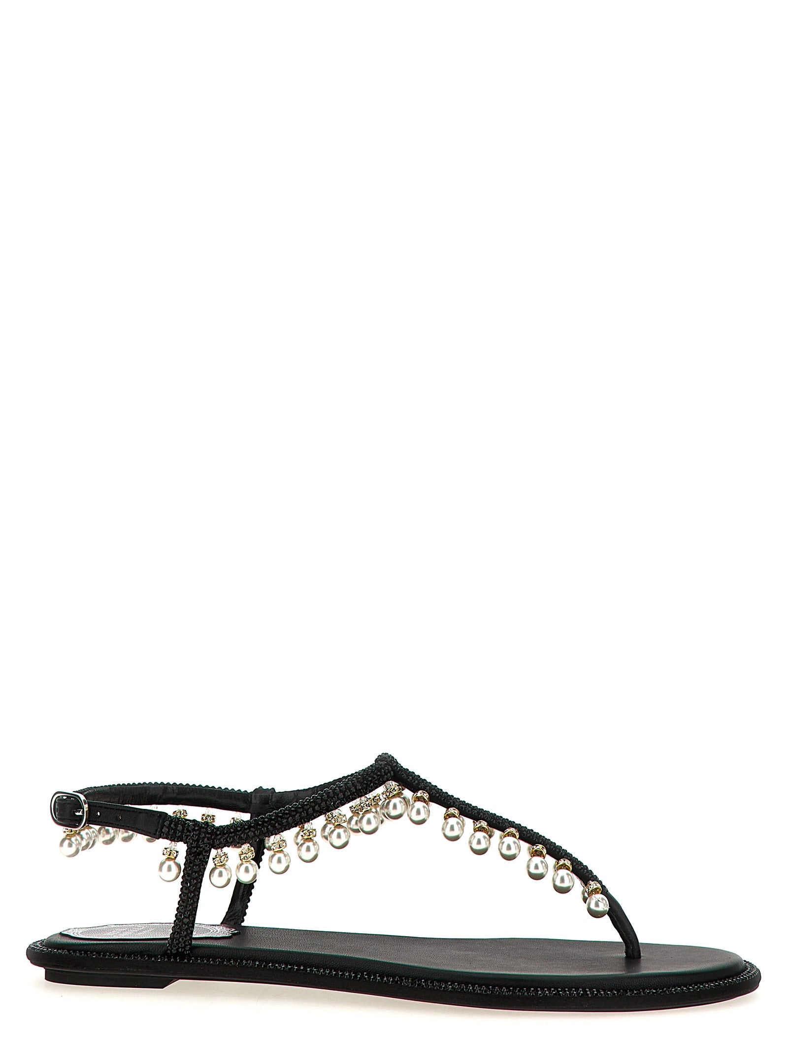 RENE CAOVILLA Black Viscose Flat Women's Sandals