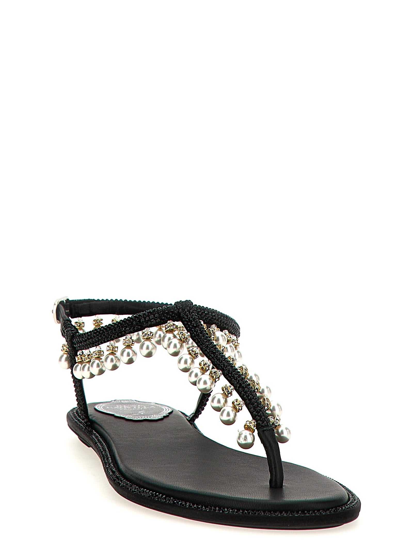 RENE CAOVILLA Black Viscose Flat Women's Sandals