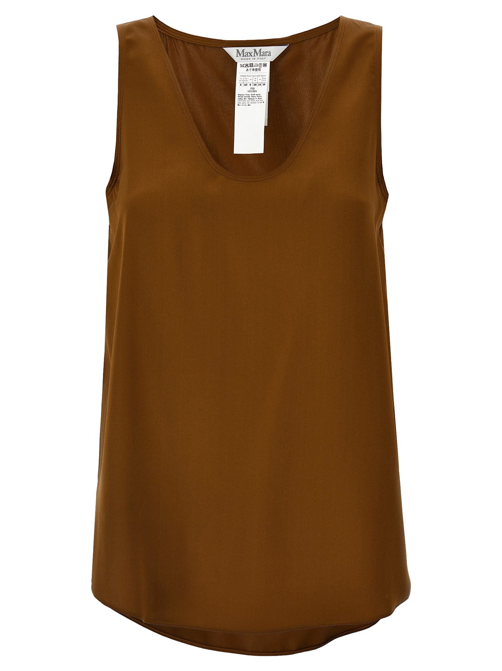 Max Mara Brown Silk Sleeveles Women's T-Shirt