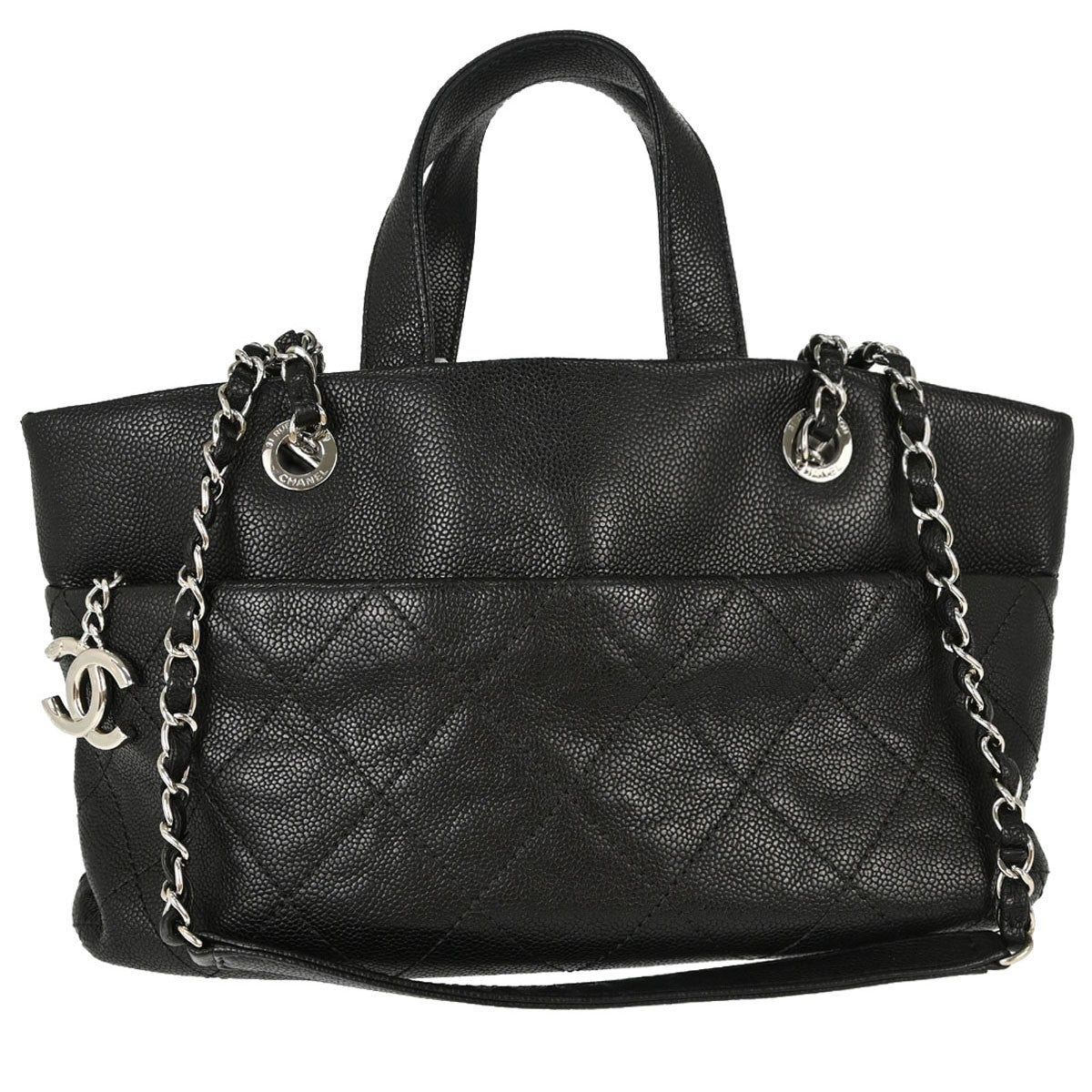 Chanel Timeless Cc Charm Quilted Caviar Black Leather Tote Bag Bag (Pre-Owned)