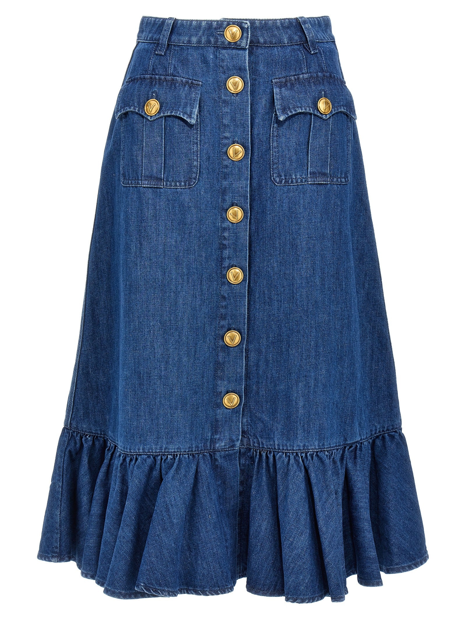 Valentino Garavani Blue Cotton Midi Women's Skirt