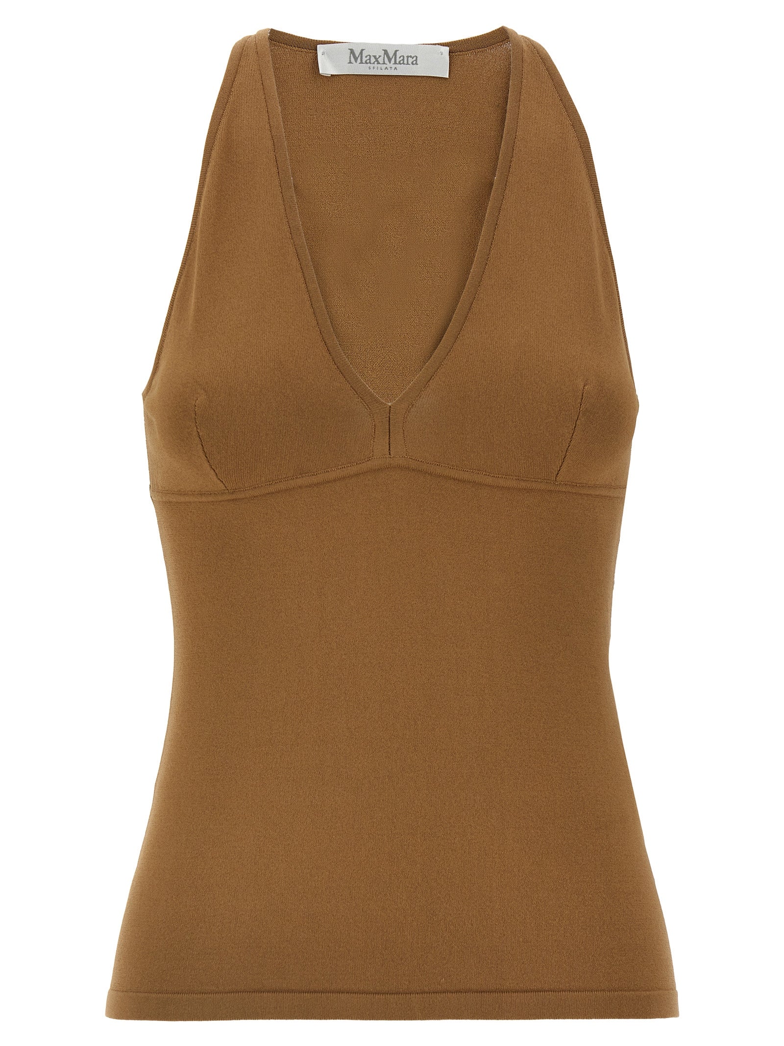 Max Mara Brown Viscose Sleeveles Women's T-Shirt