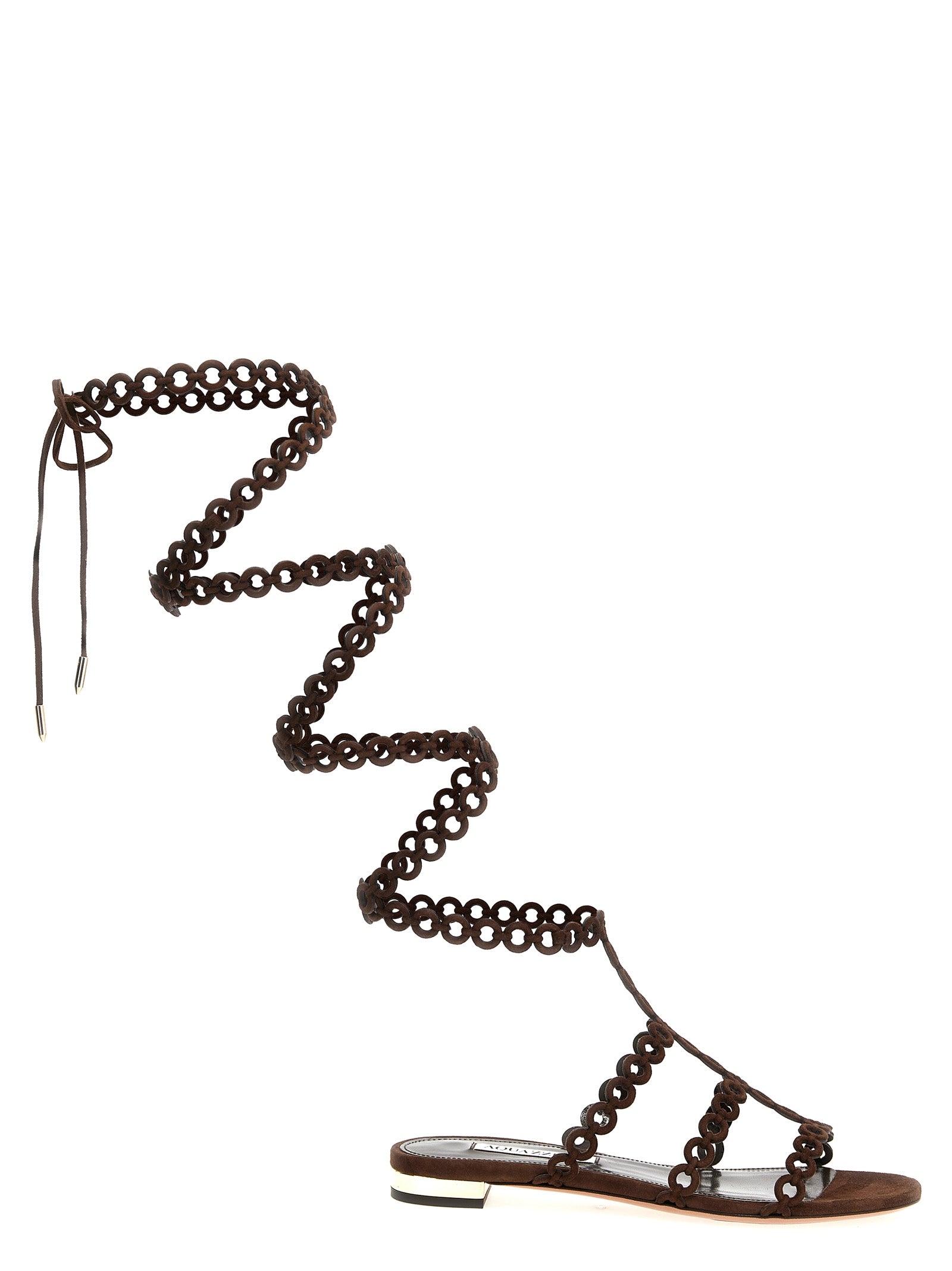 Aquazzura Brown Goatskin Flat Women's Sandals