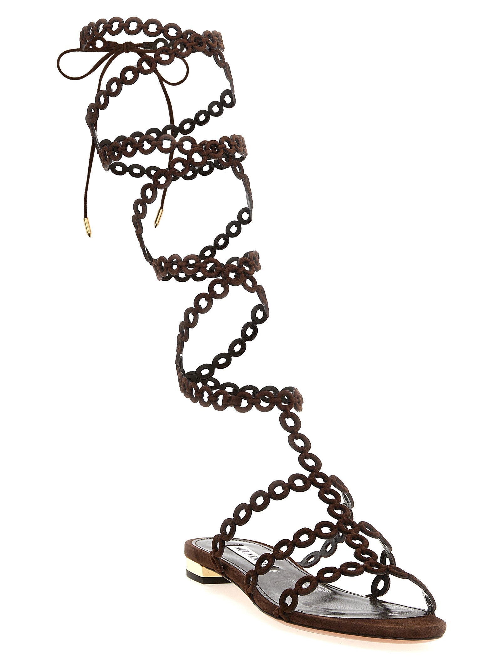 Aquazzura Brown Goatskin Flat Women's Sandals