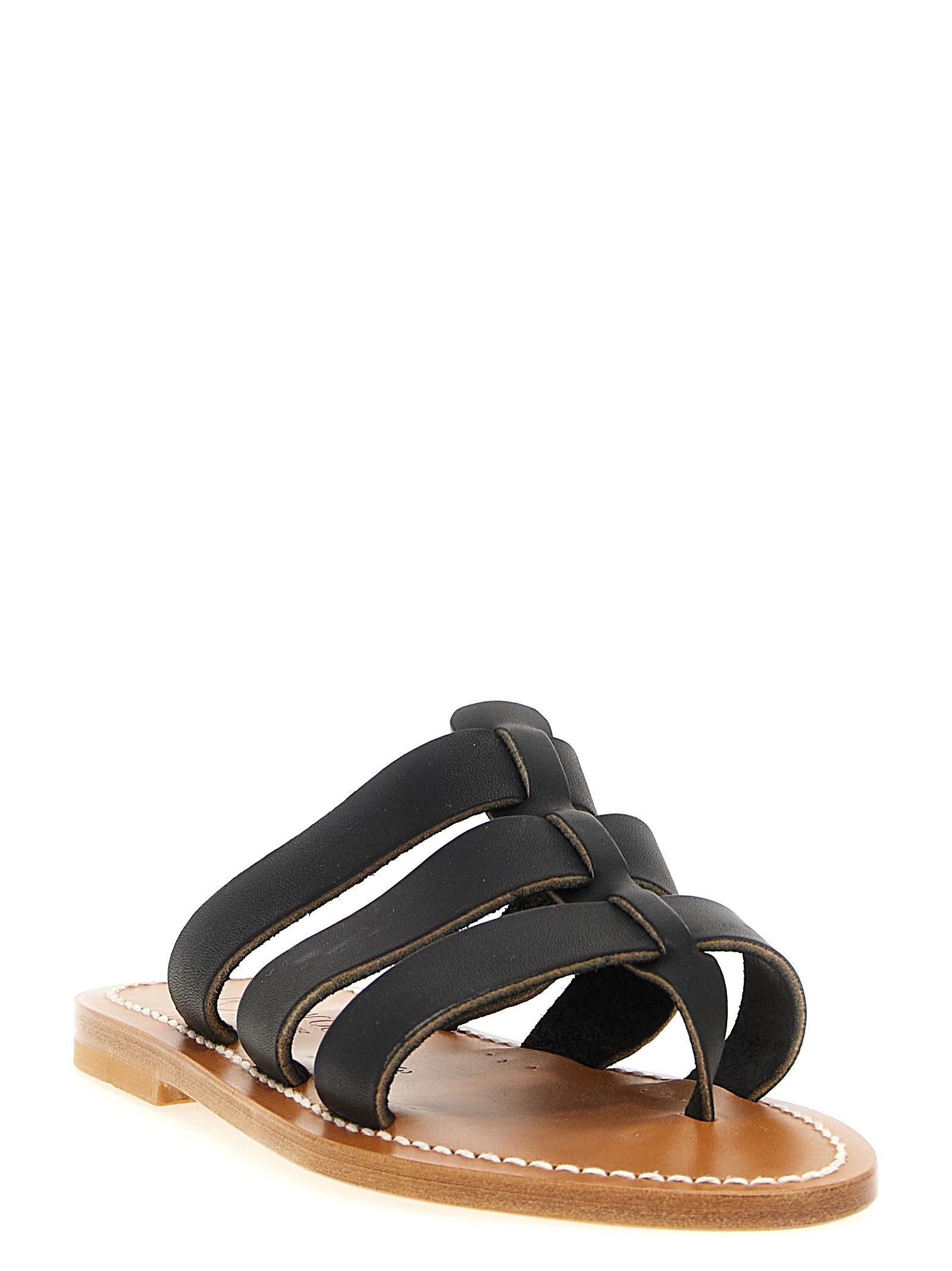 K.JACQUES SAINT TROPEZ Black Cowhide Women's Slides